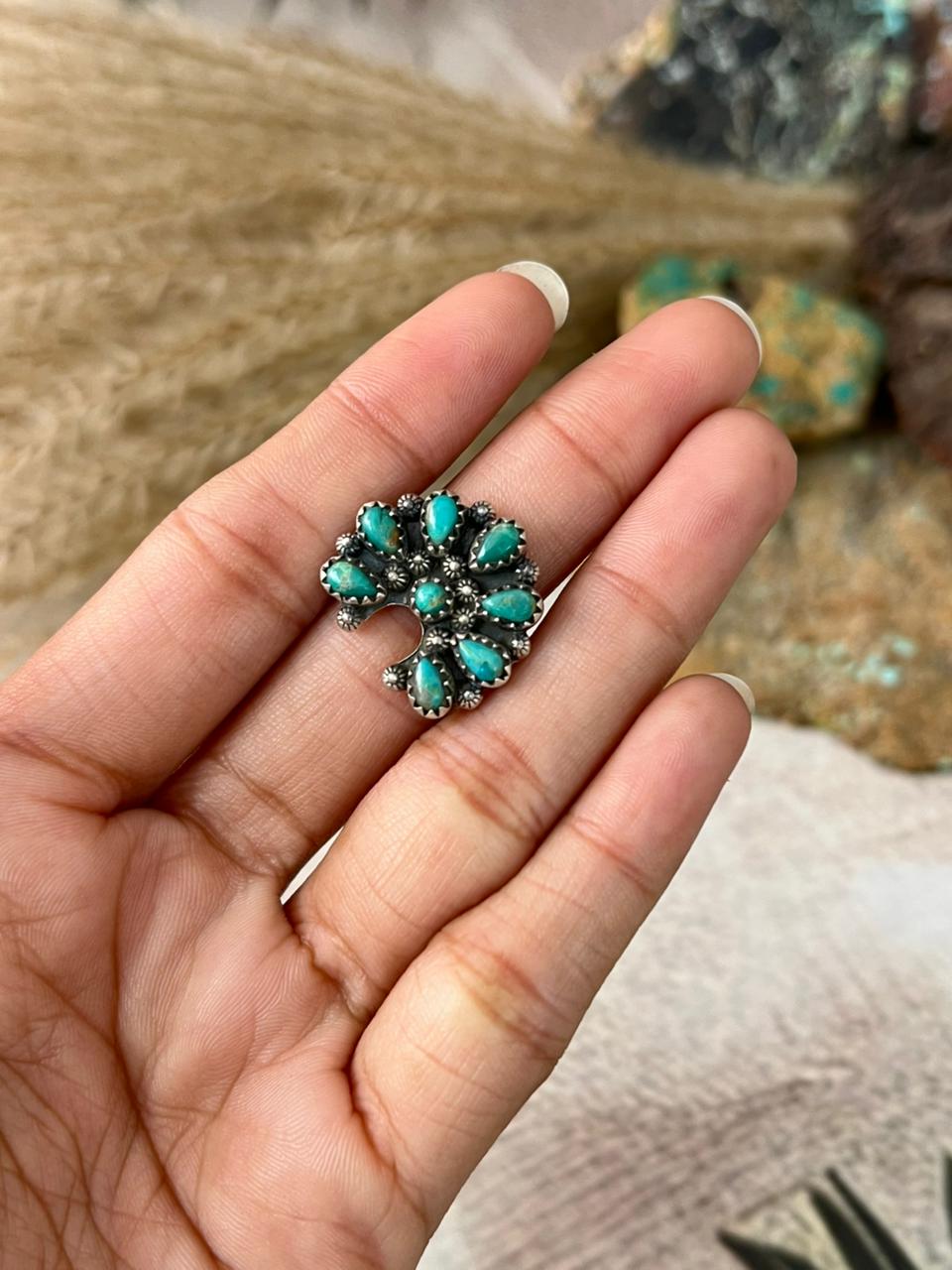 Handmade Sterling Silver Kingman Turquoise Adjustable Ring "Signed Nizhoni"