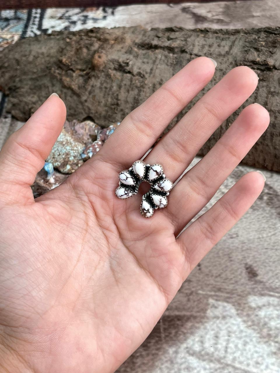 Handmade Sterling Silver Wild Horse Magnesite Naja Adjustable Ring "Signed Nizhoni"