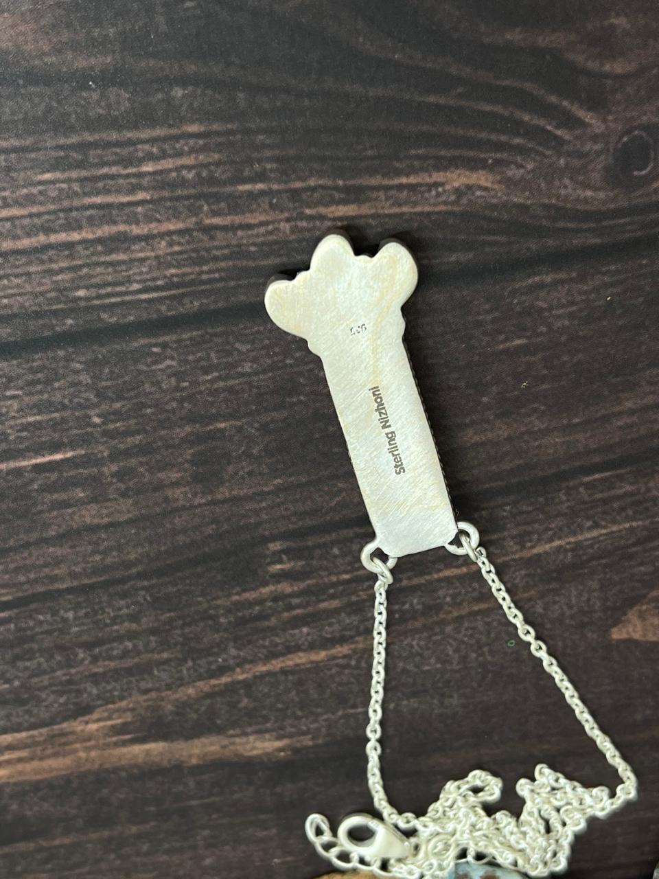 Handmade Sterling Silver Cotton Candy Turquoise Necklace with Signed Nizhoni