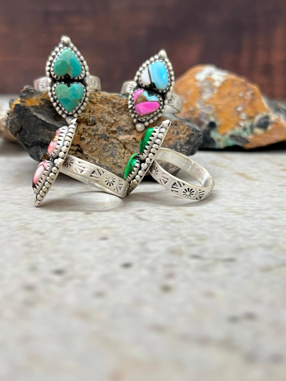 Handmade Sterling Silver Multi Stone Adjustable Ring "Signed Nizhoni"