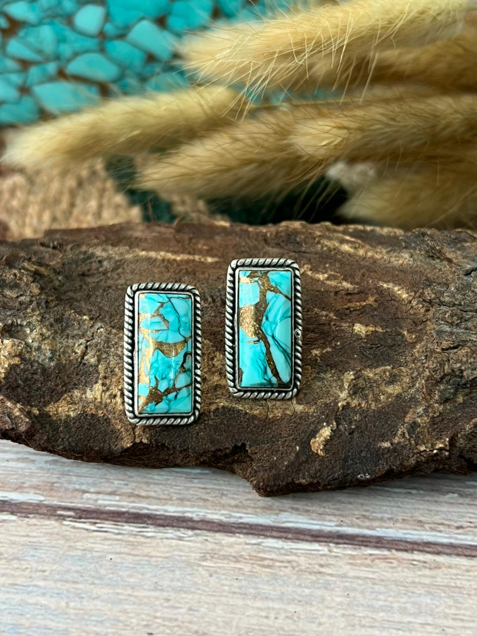 Handmade Sterling Silver Mint Dahlia Collection: Post Studs Earrings "Signed Nizhoni"