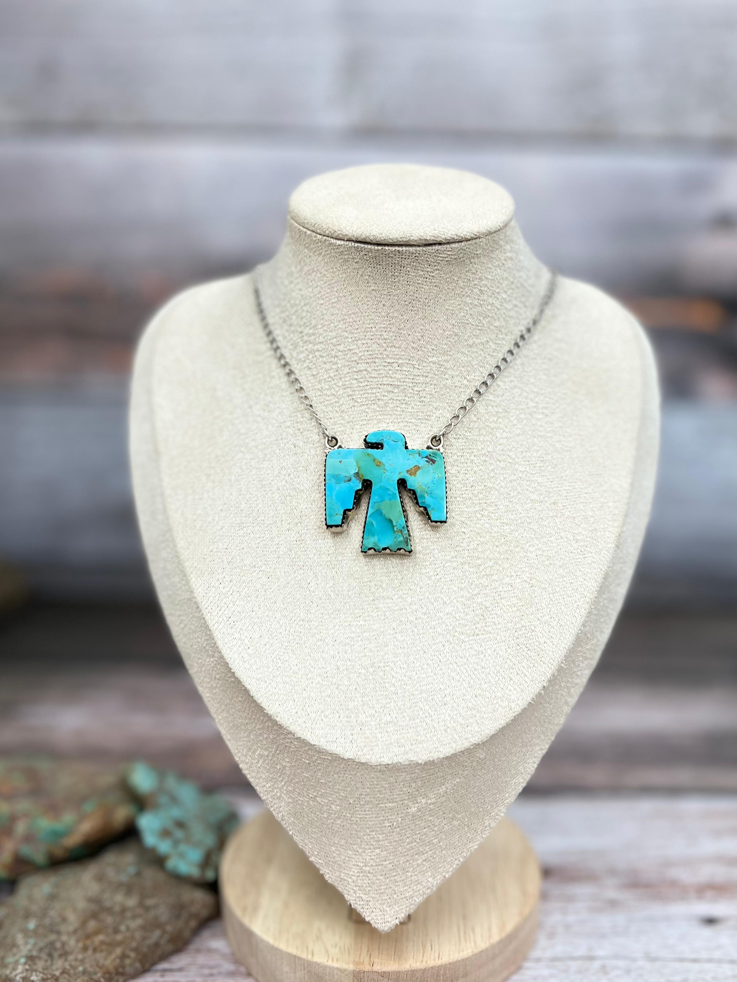 Handmade Sterling Silver Multi Stones Thunderbird Necklace with Signed Nizhoni