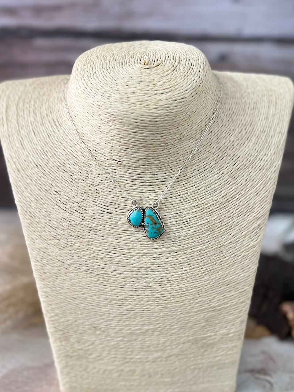 Handmade Sterling Silver Santa Maria Turquoise Necklace "Signed Nizhoni"