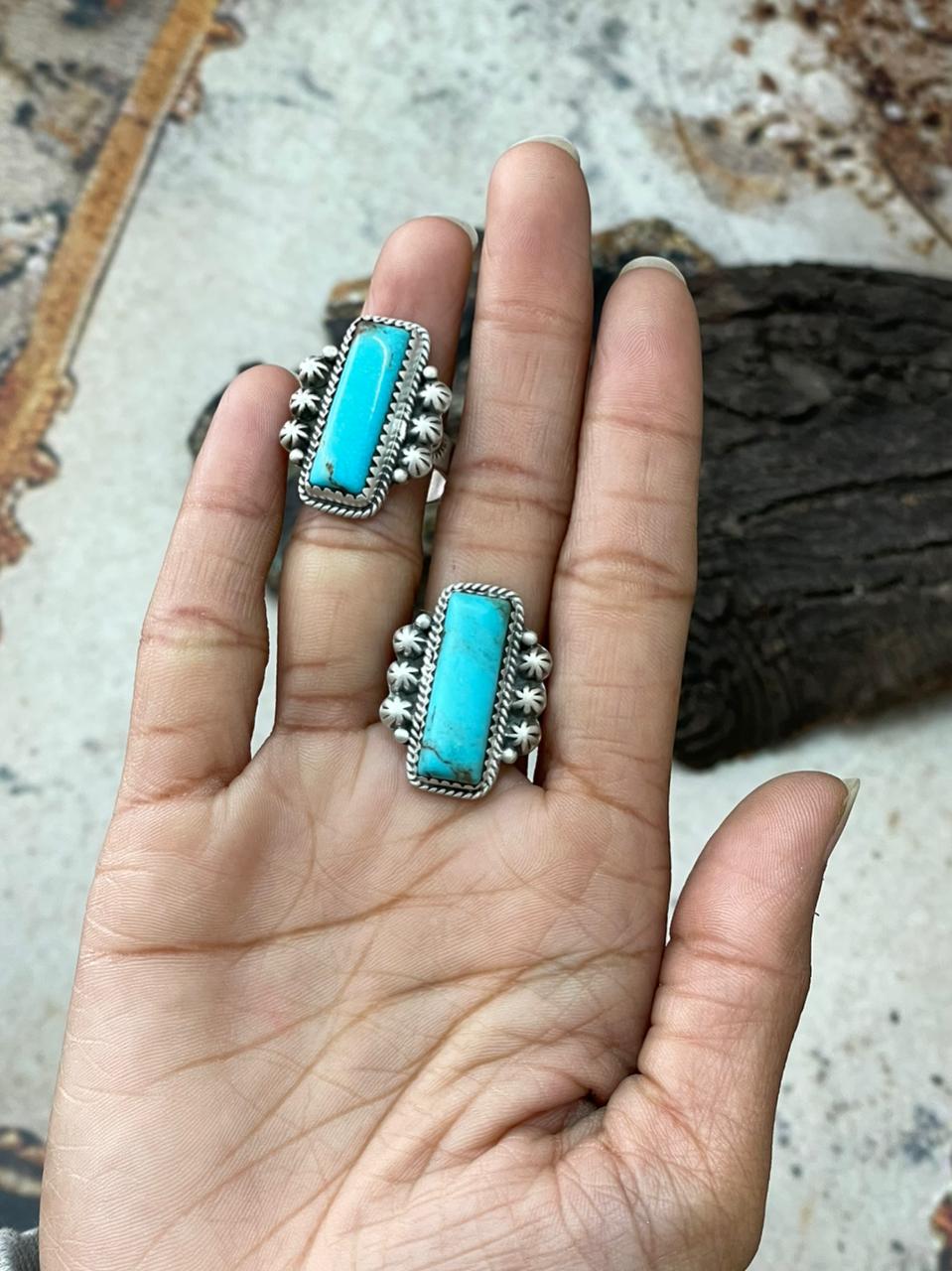 Handmade Sterling Silver Blue Turquoise Adjustable Ring "Signed Nizhoni"