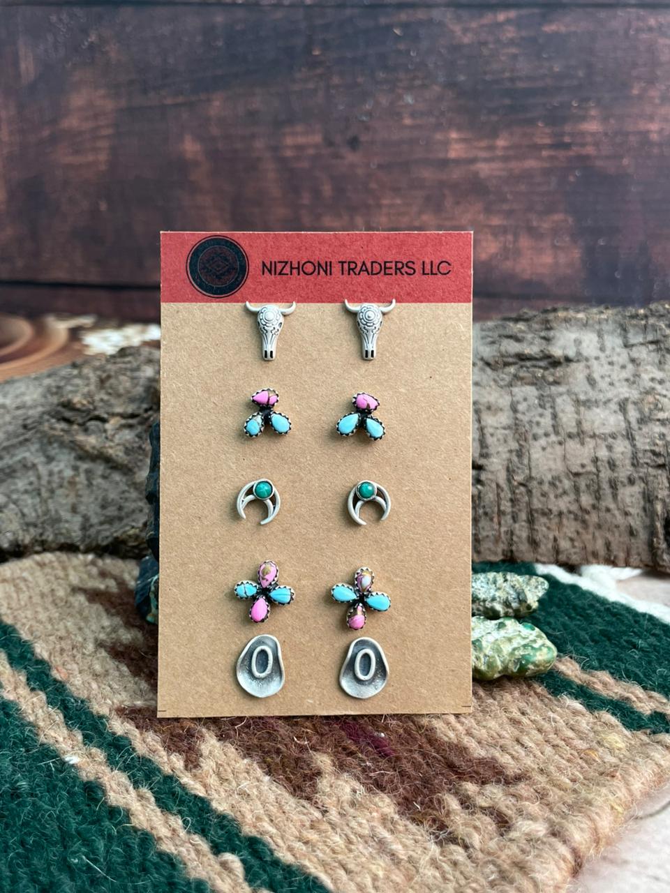 Handmade Sterling Silver Cotton Candy Post Studs Earrings Set