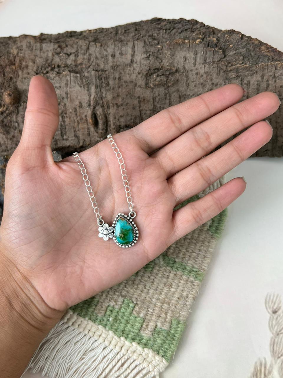 Handmade Sterling Silver Sonoran Mountain Turquoise Necklace "Signed Nizhoni" (4)