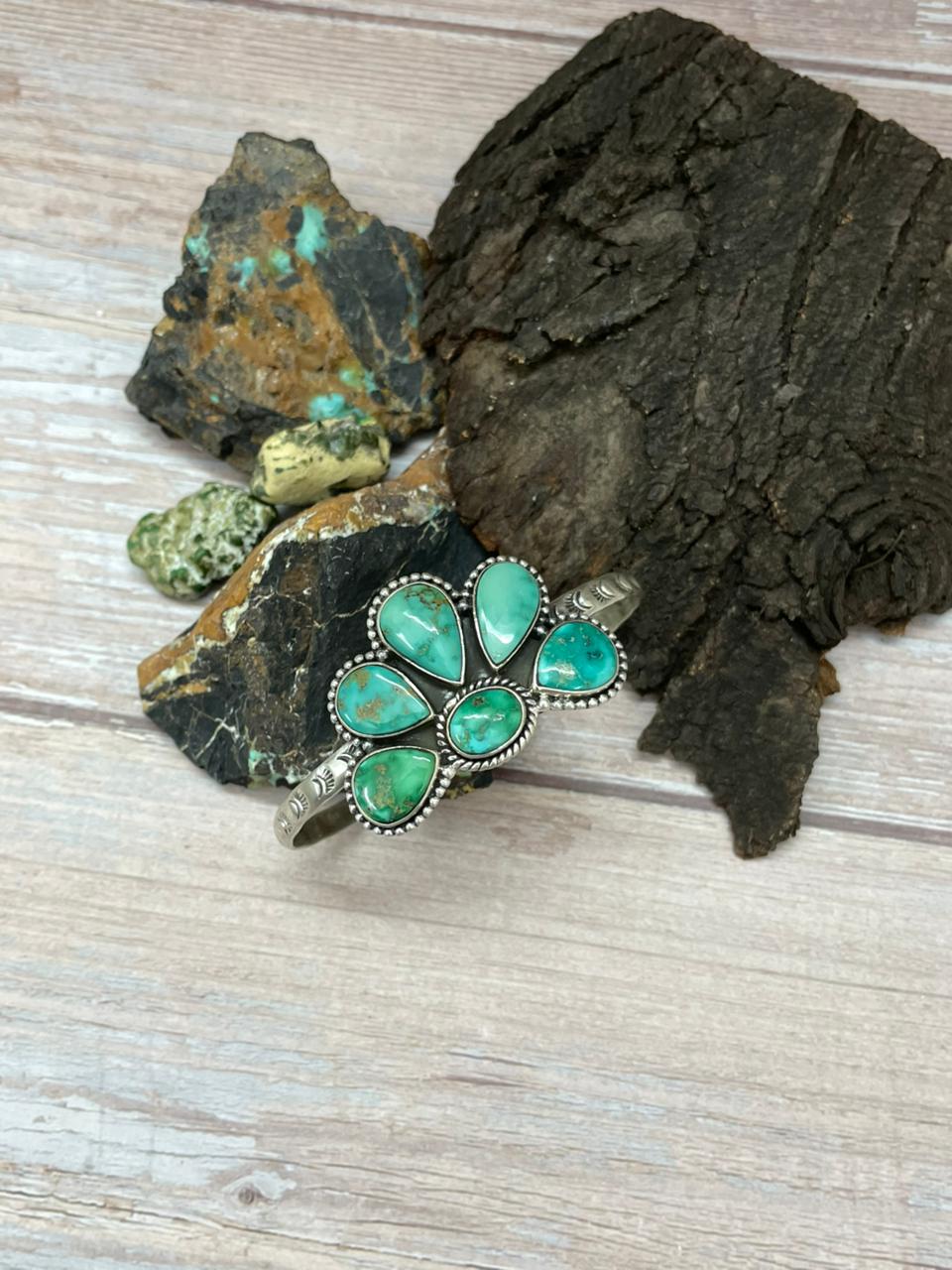 Handmade Sterling Silver Emerald Valley Turquoise Cuff Bracelet "Signed Nizhoni"