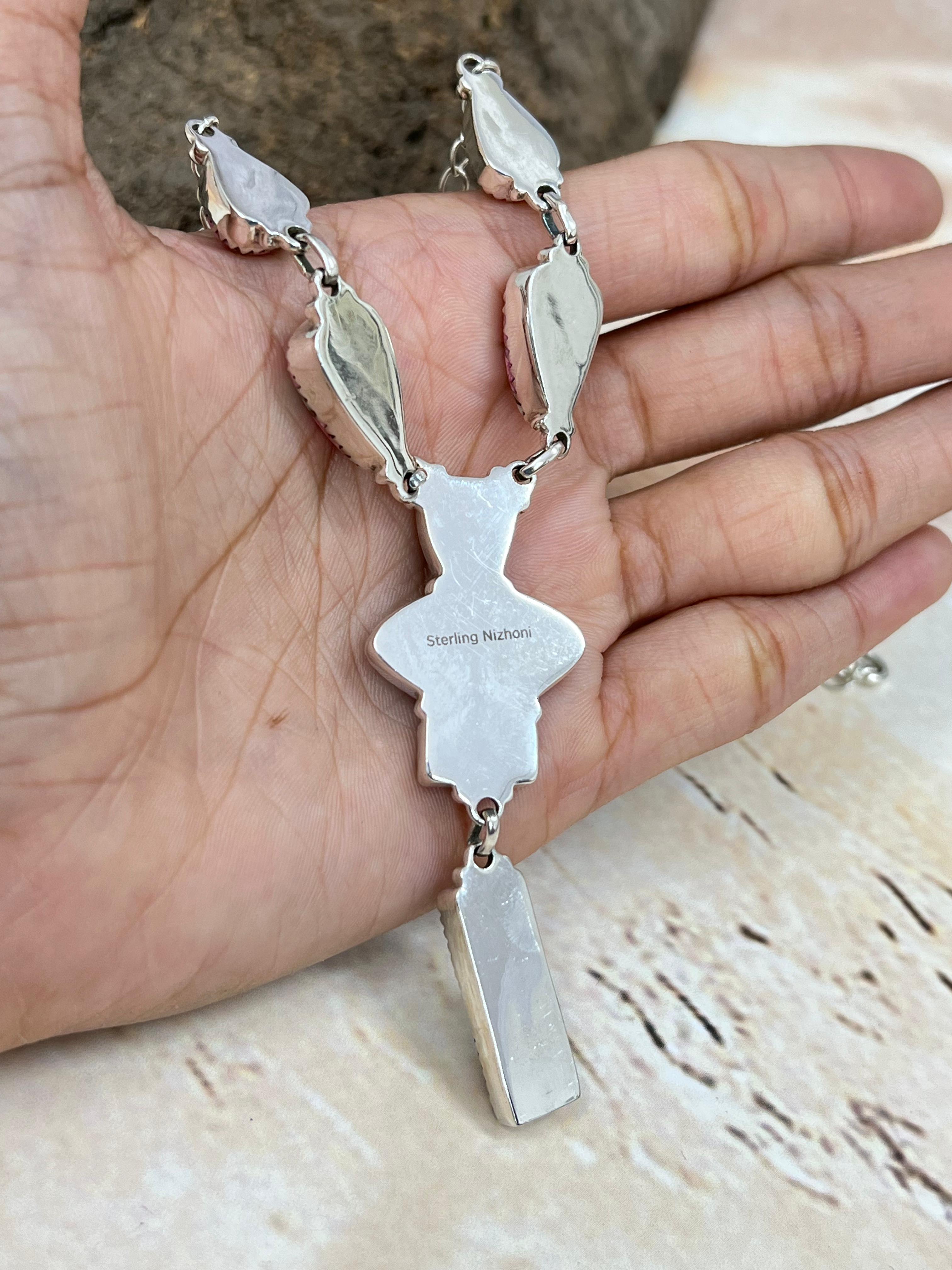 Handmade Sterling Silver Cotton Candy Turquoise Necklace with Signed Nizhoni