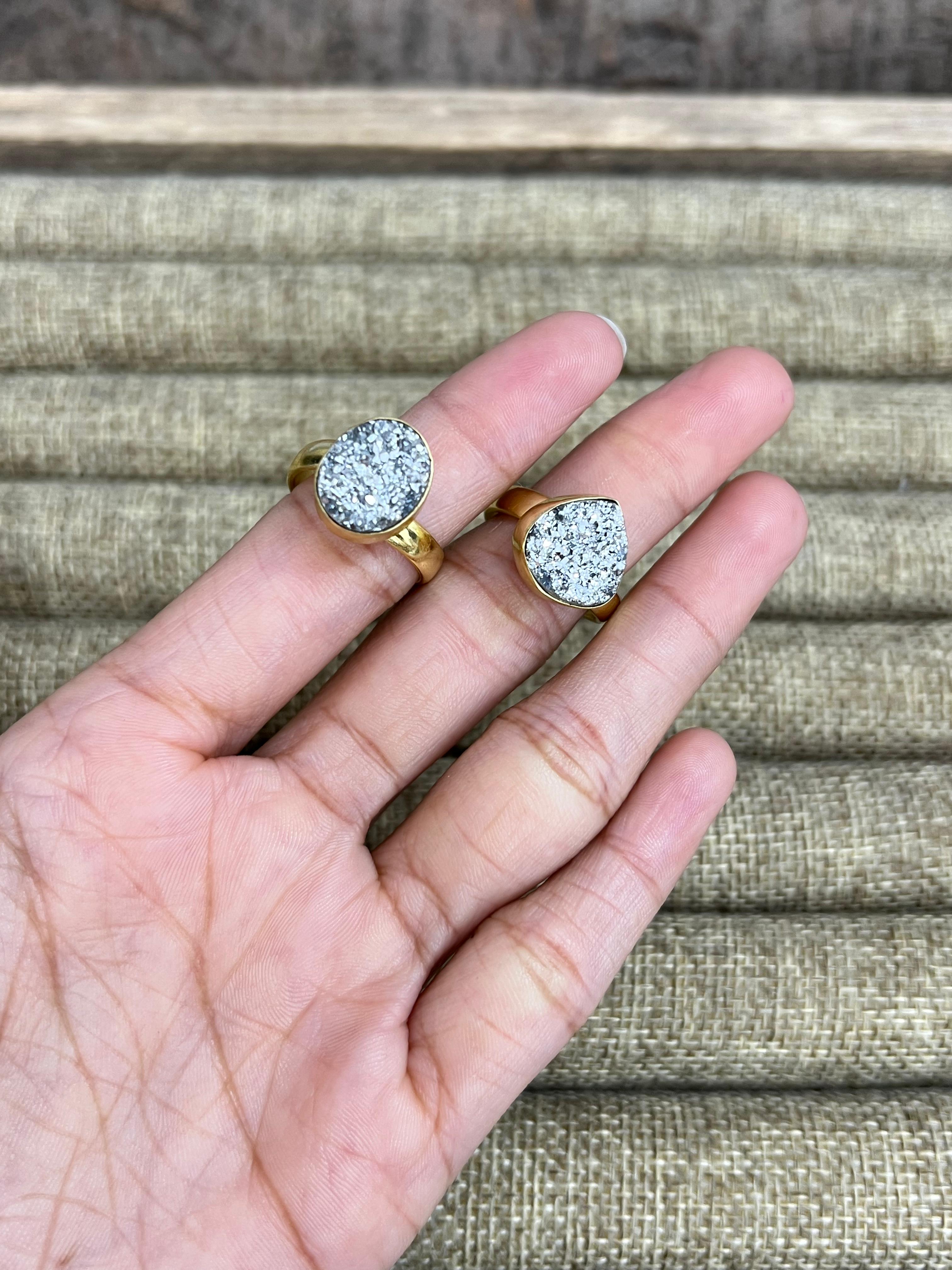 “The Boho Collection” Handmade Natural Silver Druzy Adjustable Ring