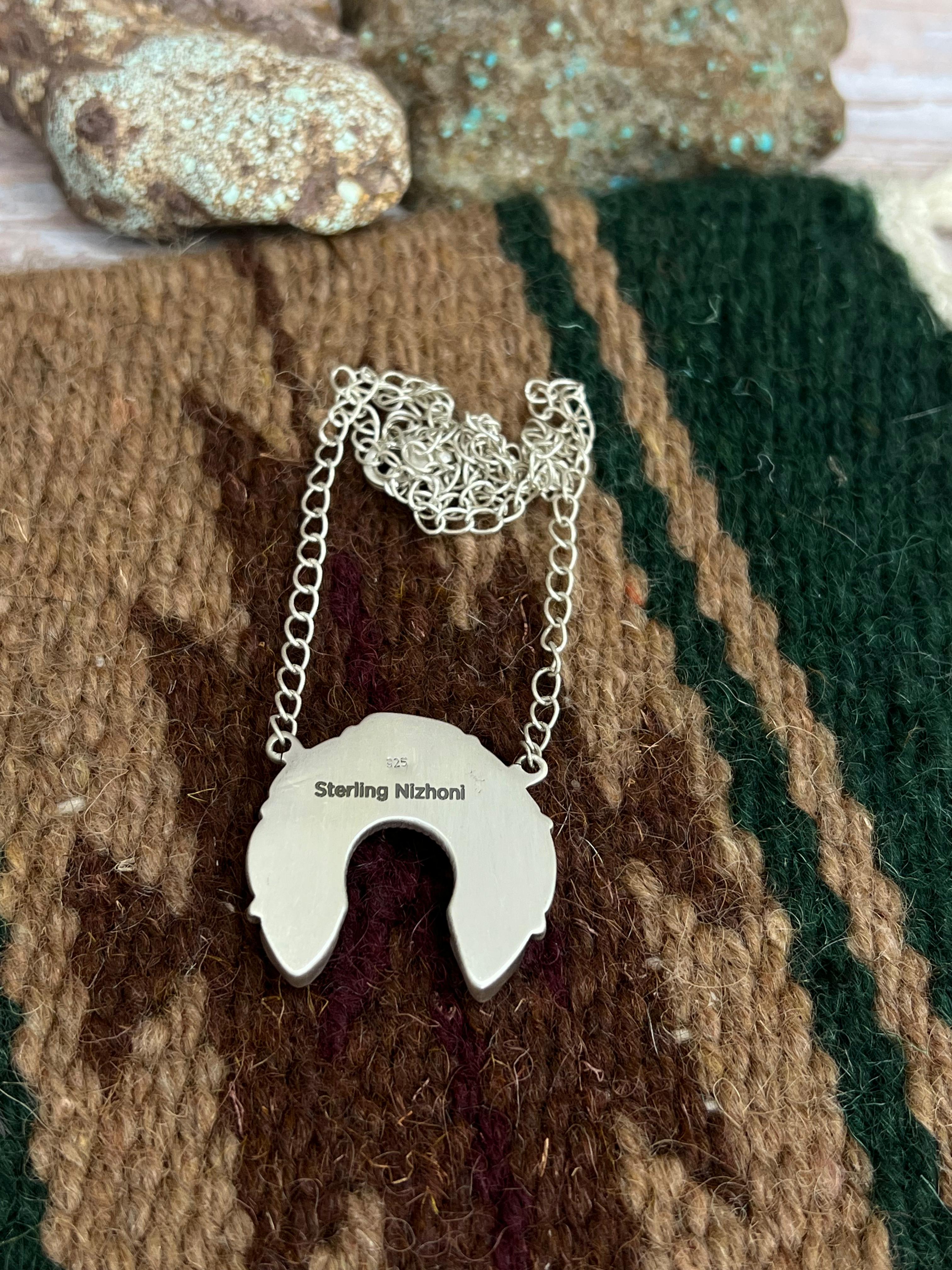 Handmade Sterling Silver Palomino, Golden Hills Turquoise Naja Necklace with Signed Nizhoni