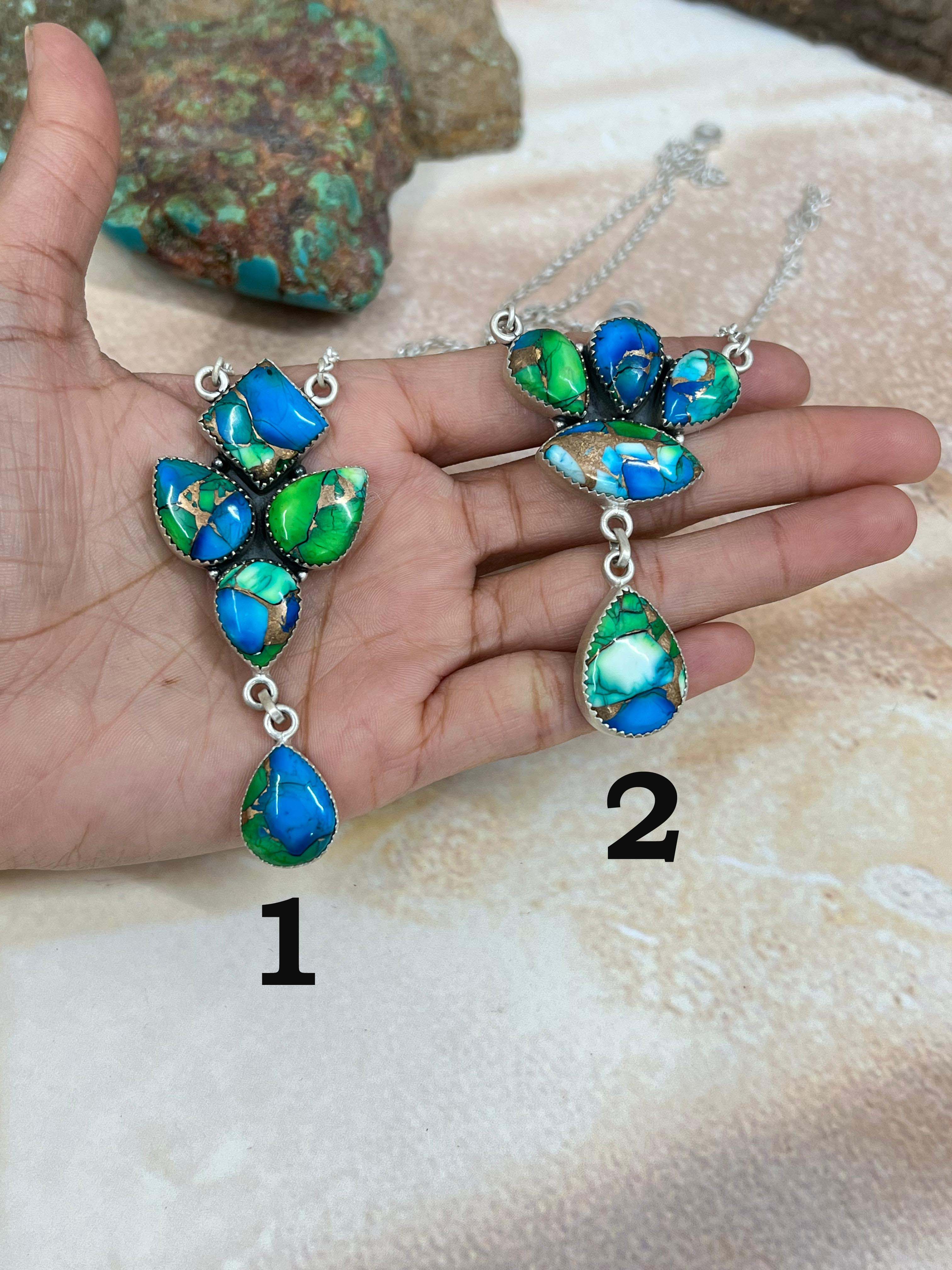 Handmade Sterling Silver Peacock Dahlia Necklace with Signed Nizhoni