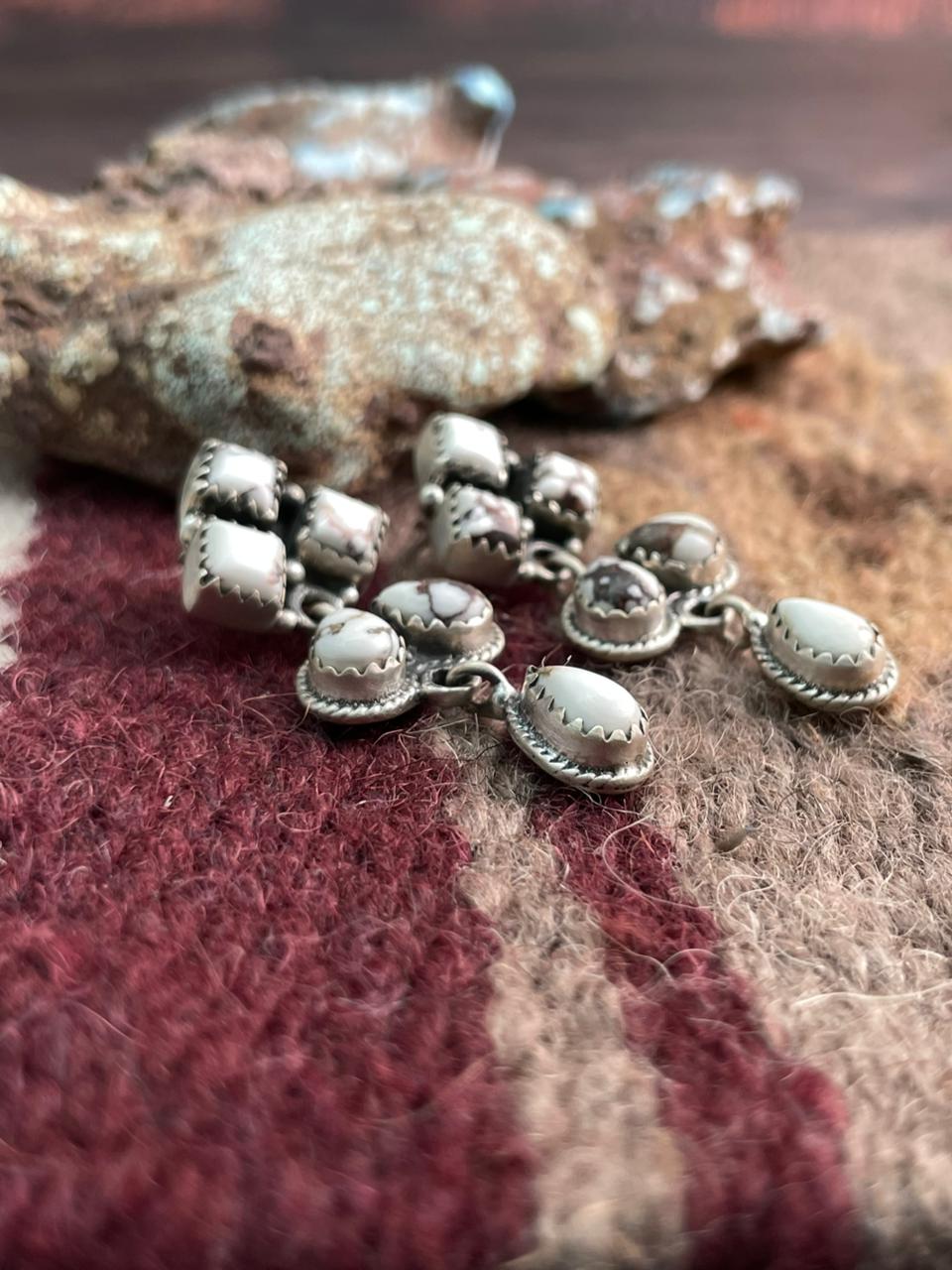 Handmade Sterling Silver Wildhorse Magnesite Post Dangle Earrings "Signed Nizhoni"