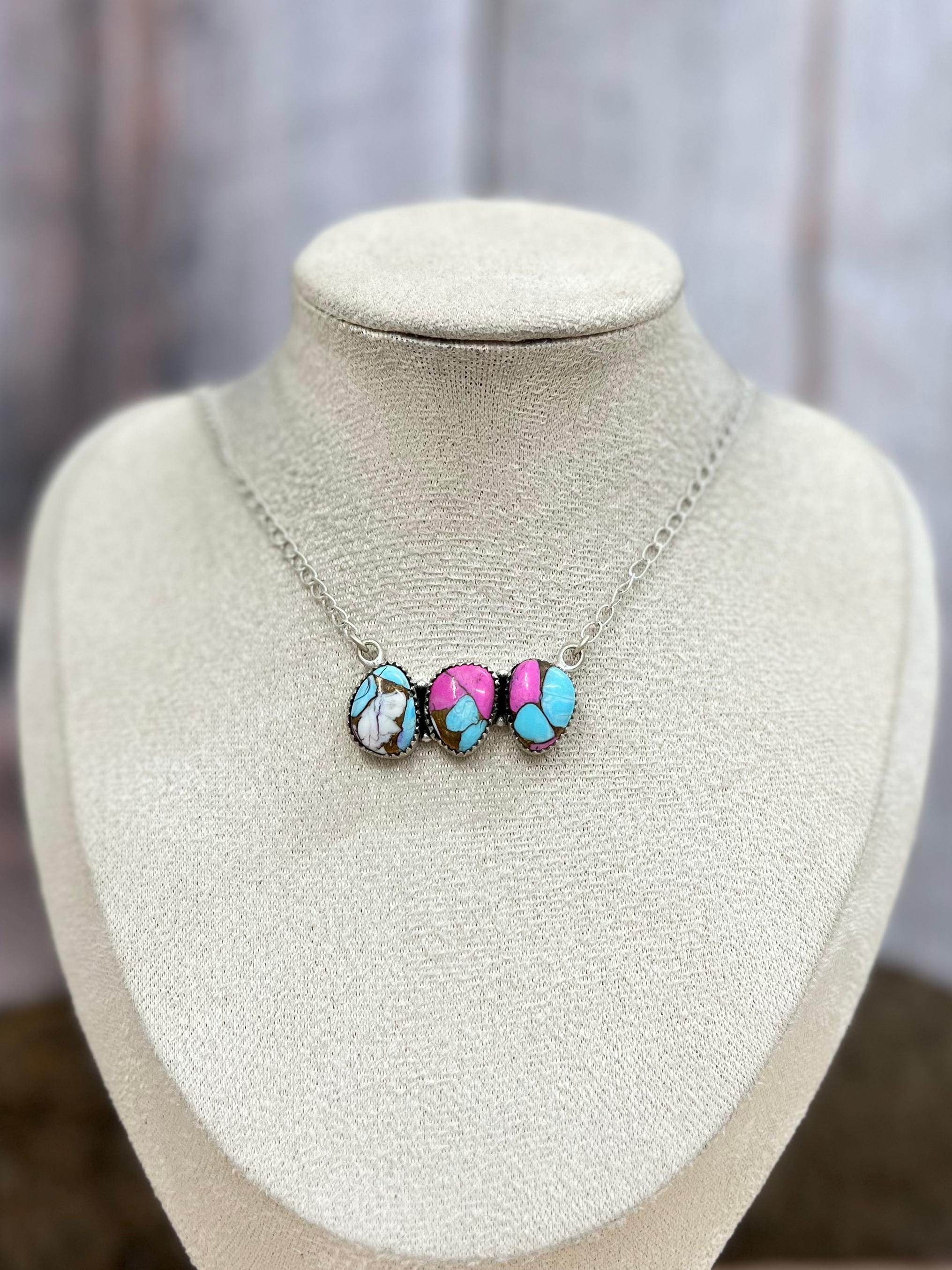 Handmade Sterling Silver Cotton Candy Necklace with Signed Nizhoni