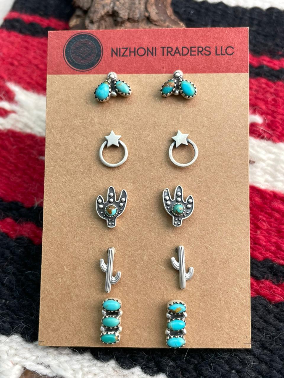 Handmade Sterling Silver Kingman Turquoise Post Studs Cards