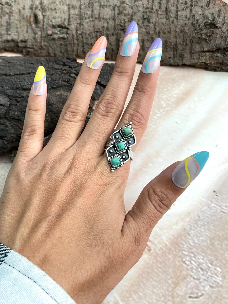 Handmade Sterling Silver Kingman Turquoise Adjustable Ring "Signed Nizhoni"