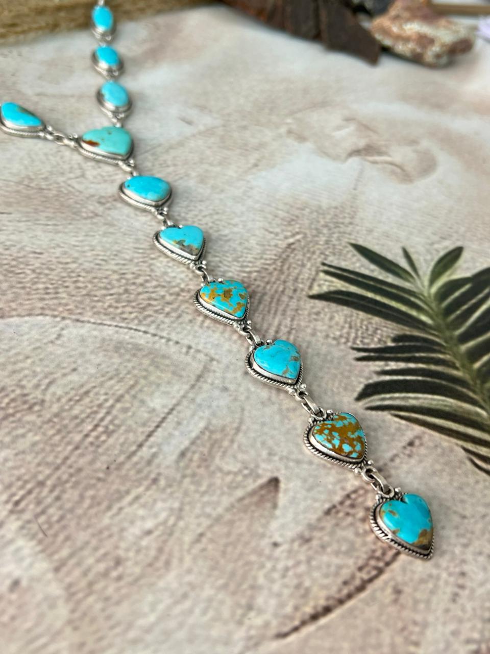 Handmade Sterling Silver Santa Maria Turquoise Heart Lariat Necklace "Signed Nizhoni"