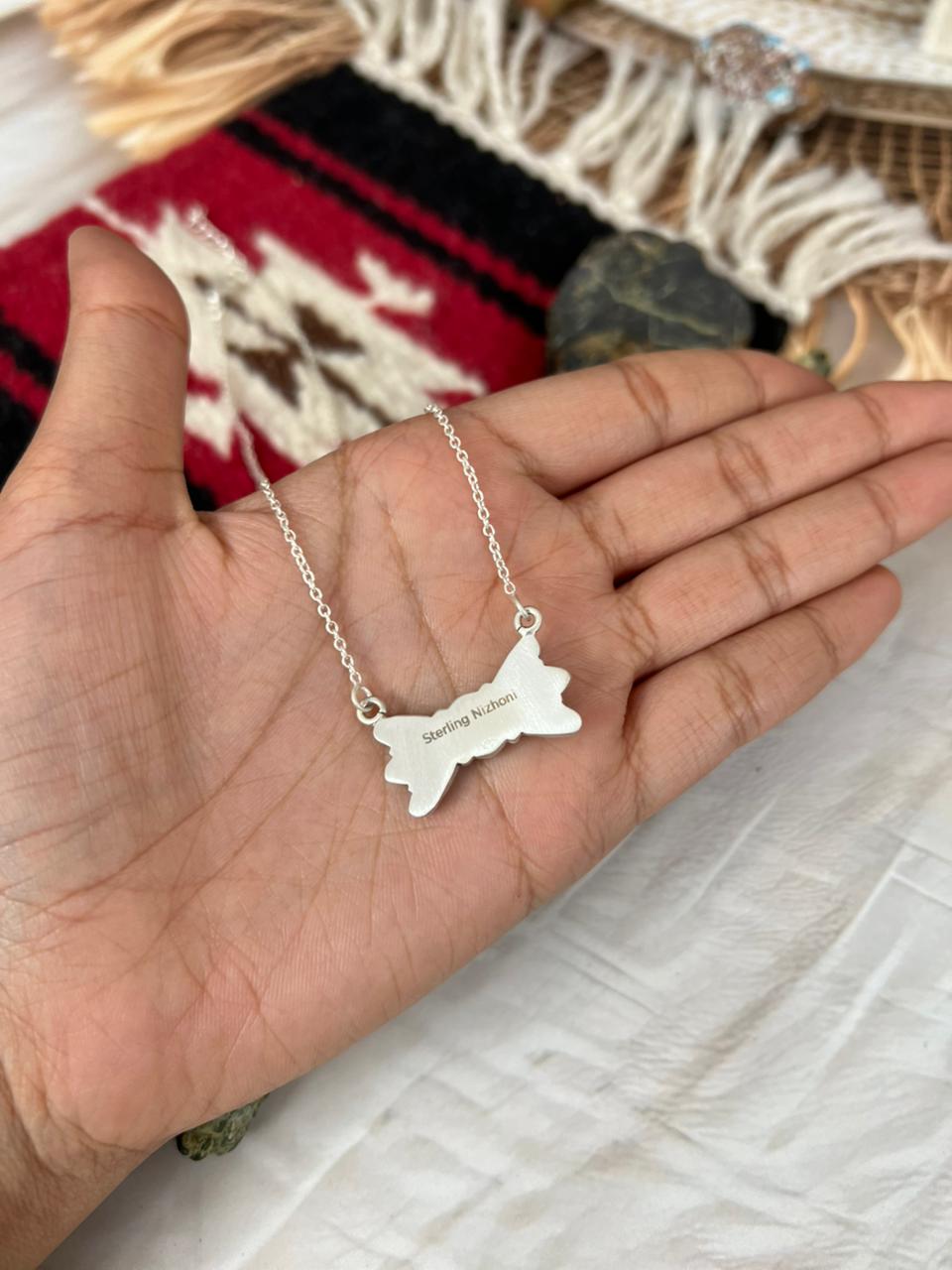 Handmade Sterling Silver Kingman with Palomino Turquoise Necklace "Signed Nizhoni"