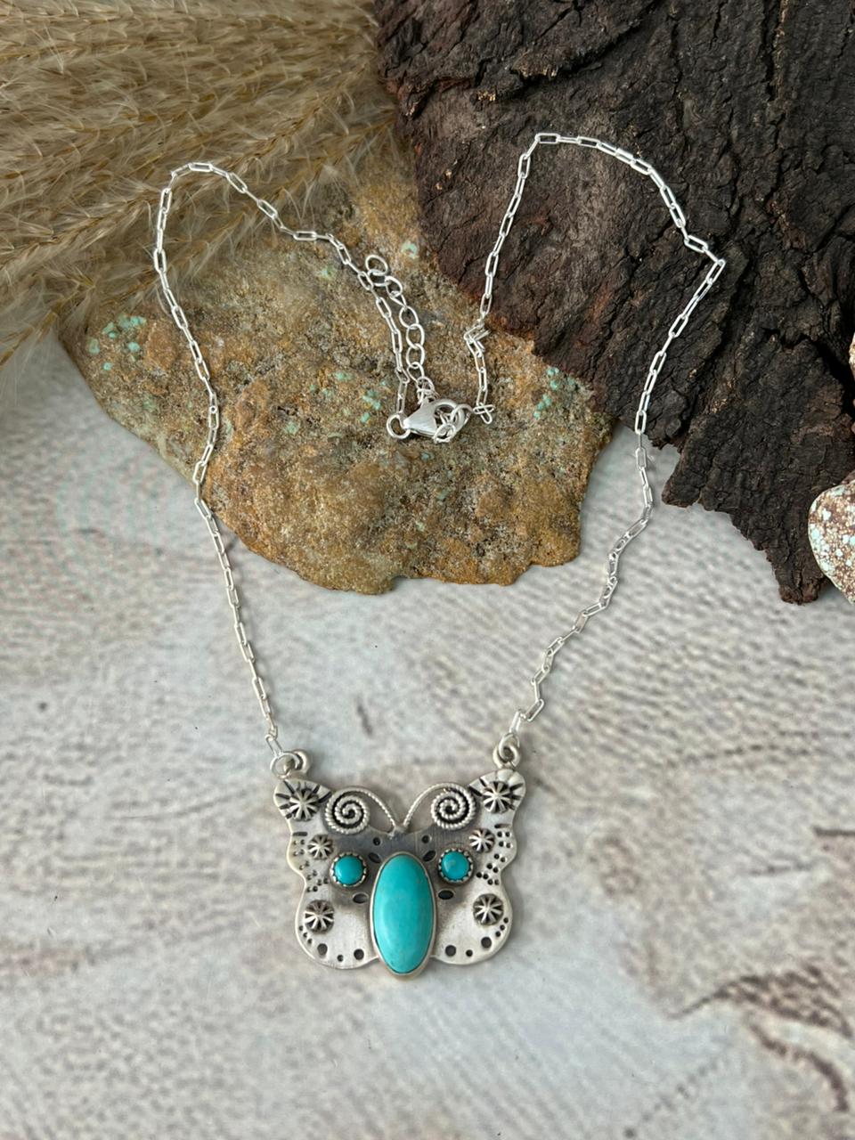 Handmade Sterling Silver Kingman Turquoise Necklace "Signed Nizhoni"