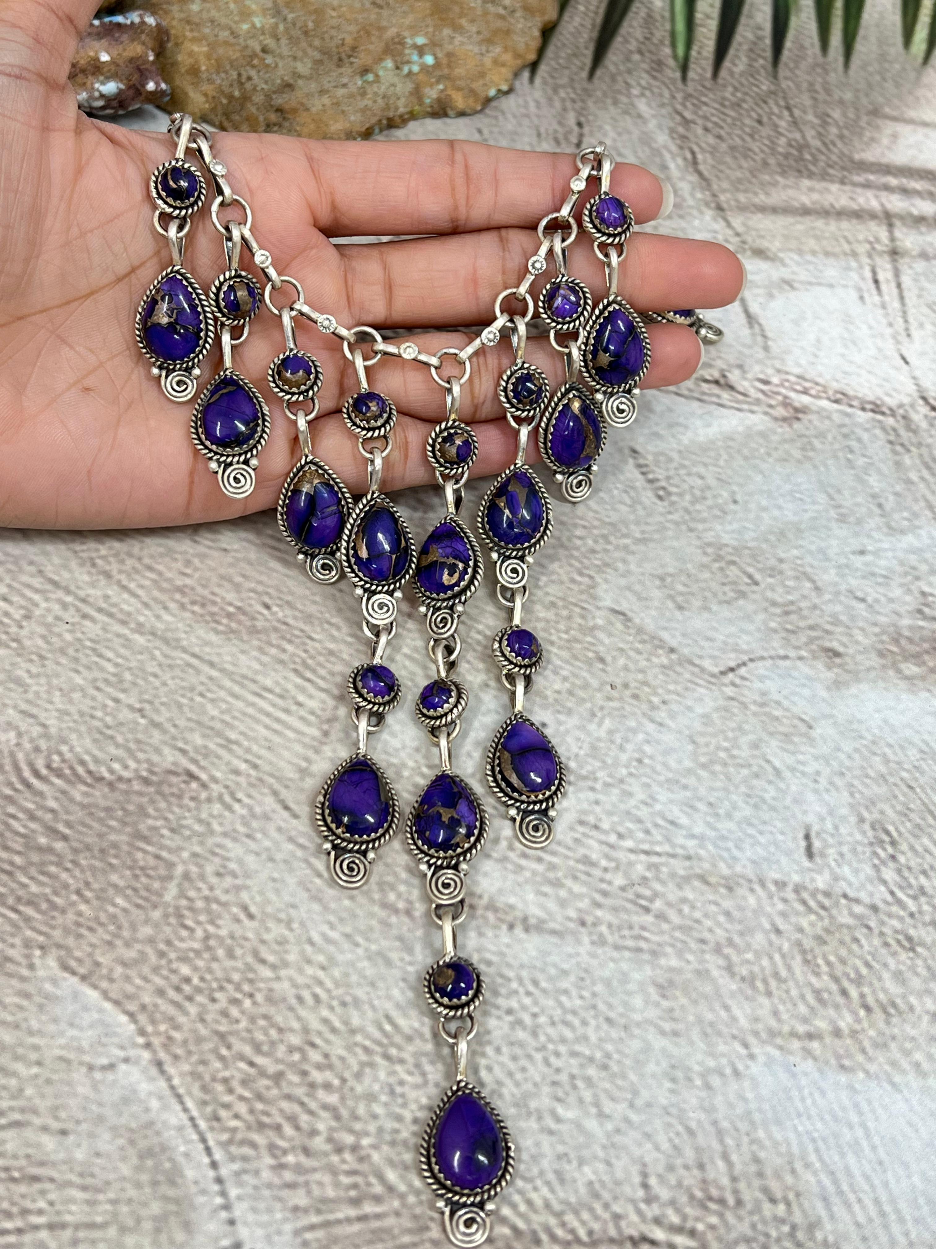 Handmade Sterling Silver Grape Dahlia Necklace with Signed Nizhoni