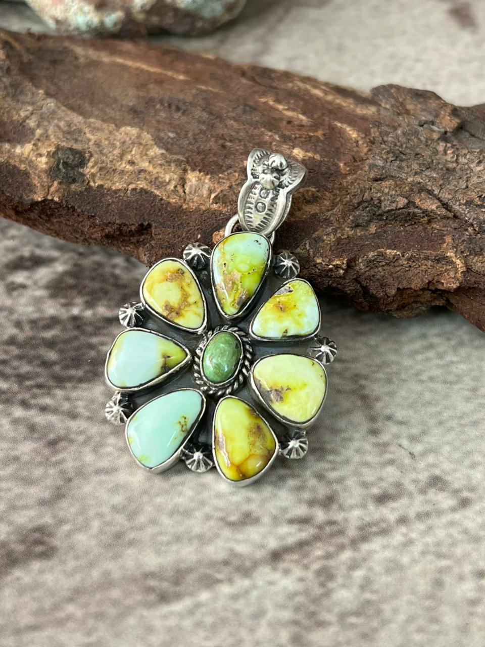 Handmade Sterling Silver Palomino with Sonoran Mountain Turquoise Pendant "Signed Nizhoni"