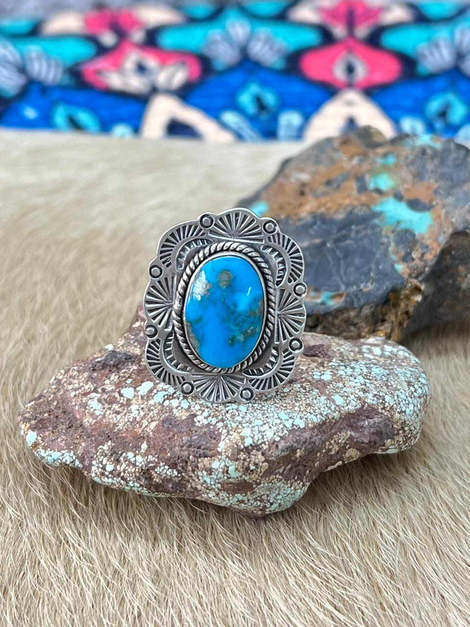 Handmade Sterling Silver Arizona Blue Turquoise Adjustable Ring "Signed Nizhoni"