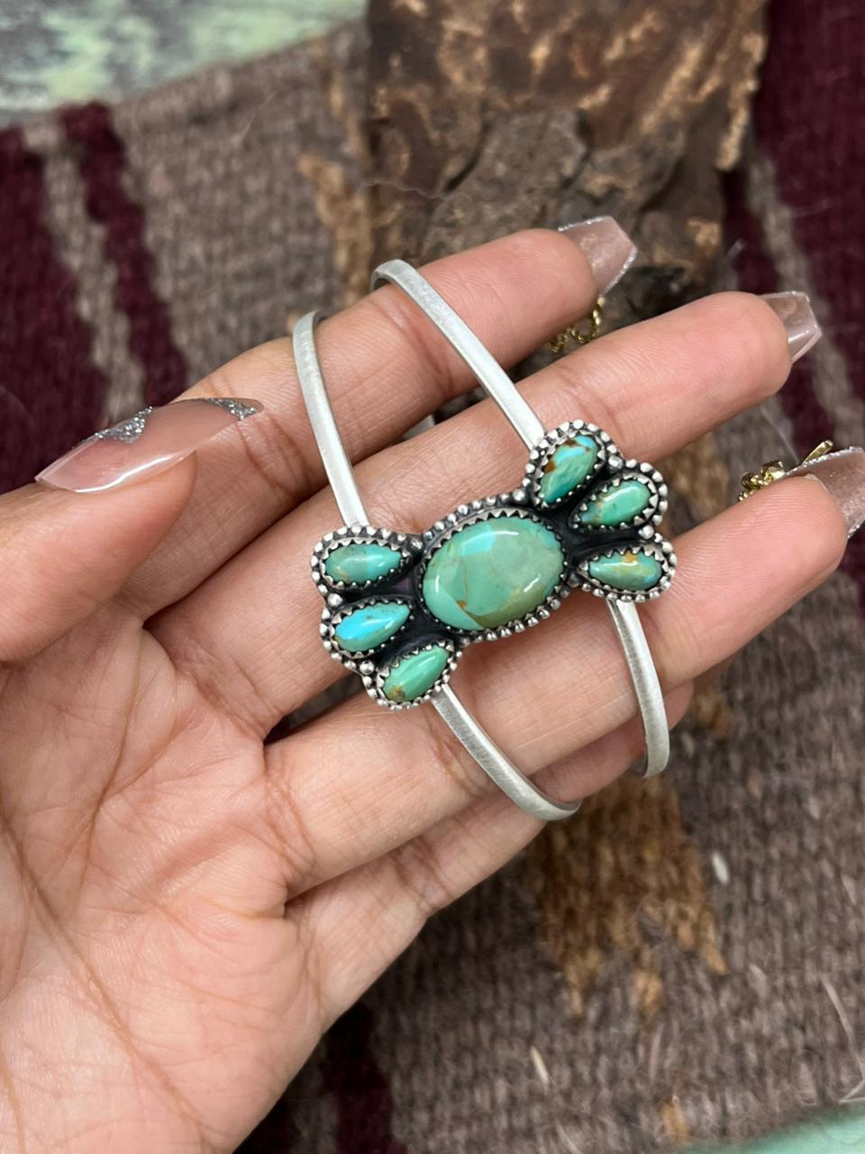 Handmade Sterling Silver Kingman Turquoise Cuff Bracelet "Signed Nizhoni"