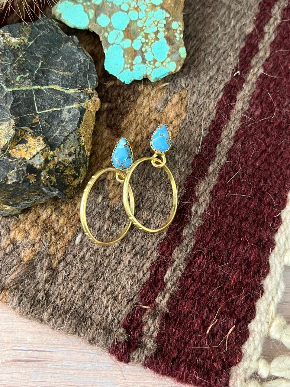 “The Golden Collection” Handmade Natural Golden Hills Turquoise Post Dangle Earrings