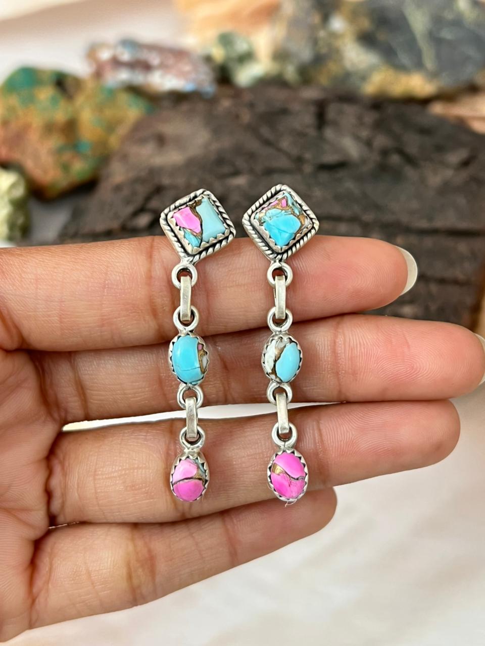 Handmade Sterling Silver Cotton Candy Post Dangle Earrings "Signed Nizhoni"