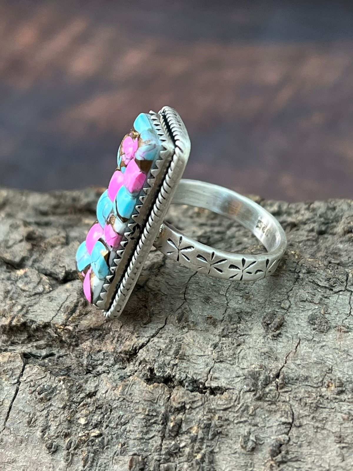 Handmade Sterling Silver Cotton Candy Bar Adjustable Ring "Signed Nizhoni"