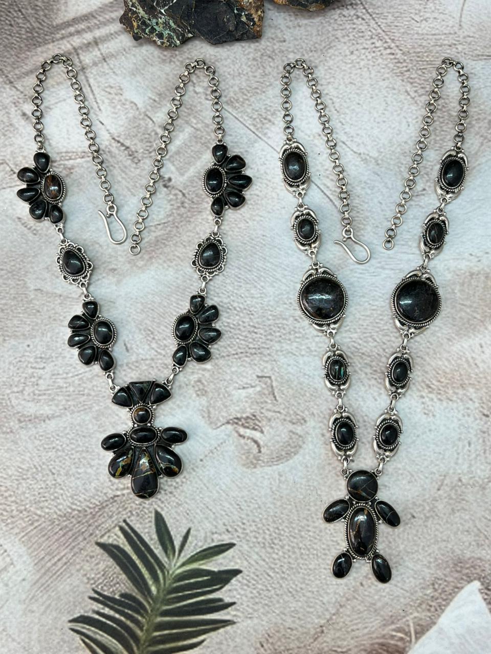 Handmade Sterling Silver Blackjack Turquoise Necklace "Signed Nizhoni"