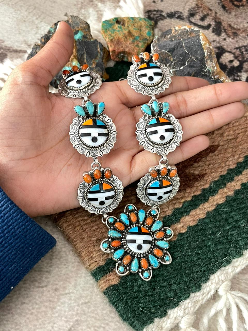 Handmade Sterling Silver Turquoise and MOP Necklace "Signed Nizhoni"