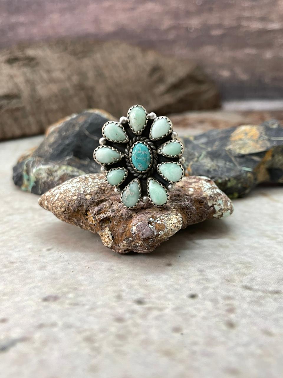 Handmade Sterling Silver White Water with Paloma Adjustable Ring "Signed Nizhoni"