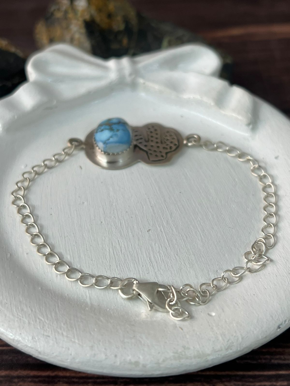 Handmade Sterling Silver Golden Hills Turquoise Chain Bracelet "Signed Nizhoni"