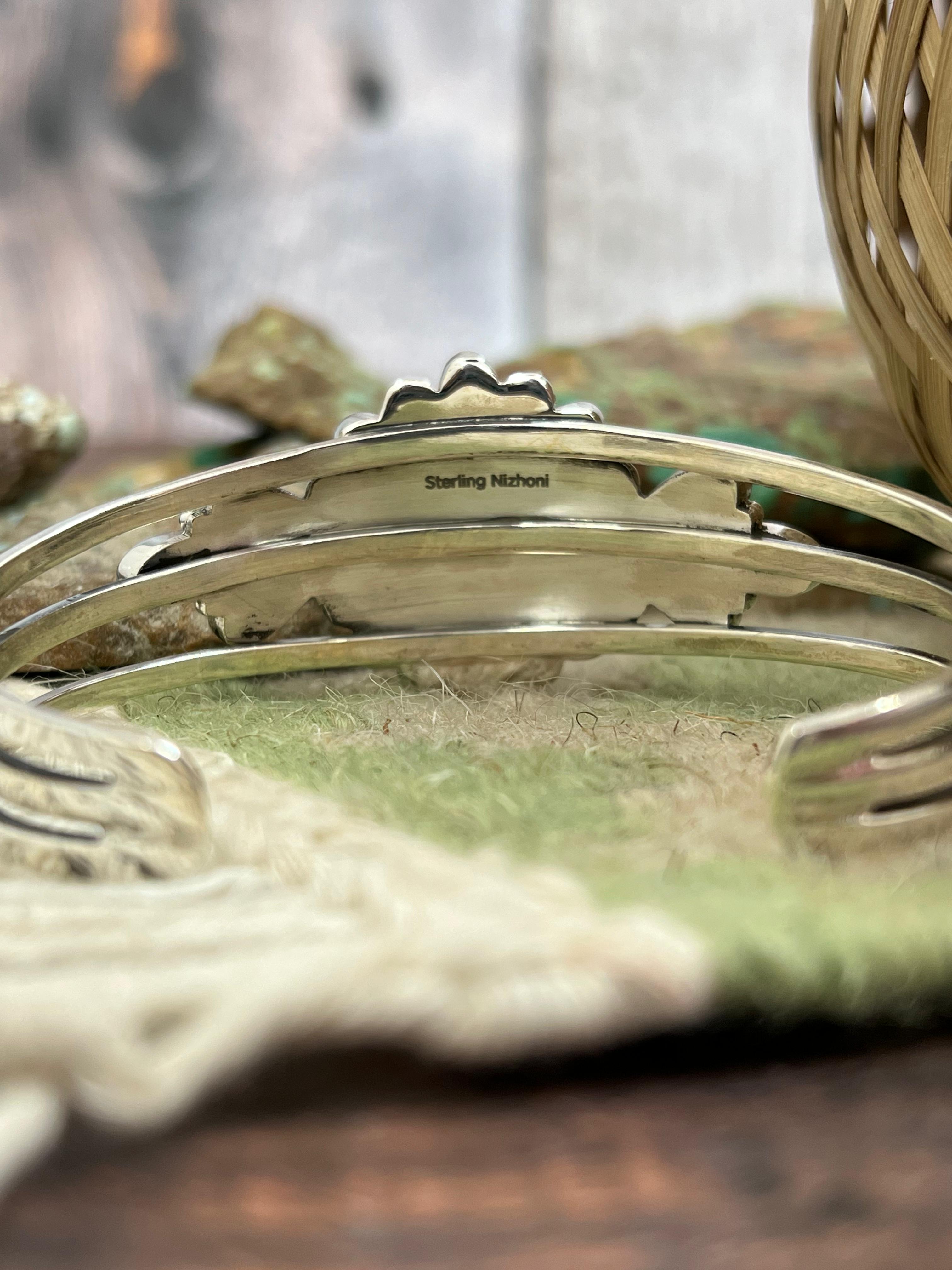 ** 4TH OF JULY ** Handmade Sterling Silver Synthetic Opal Cuff Bracelet with Signed Nizhoni