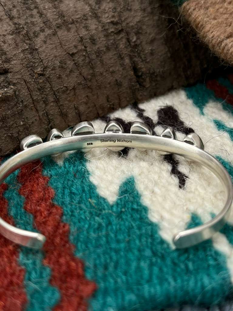 Handmade Sterling Silver Emerald Valley Turquoise Bracelet with Signed Nizhoni