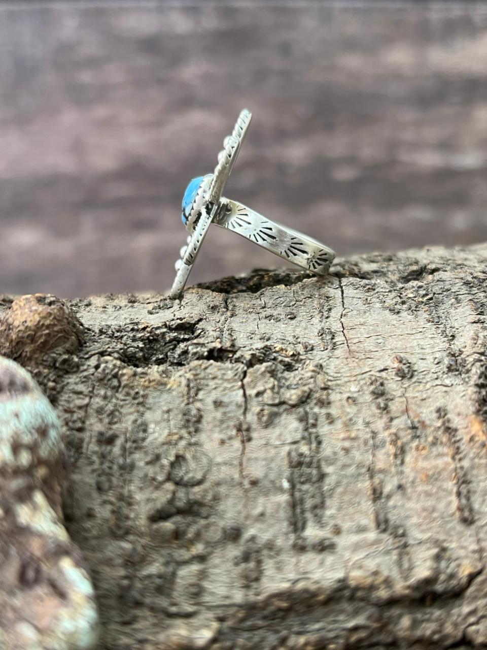 Handmade Sterling Silver Golden Hills Turquoise Adjustable Ring "Signed Nizhoni"
