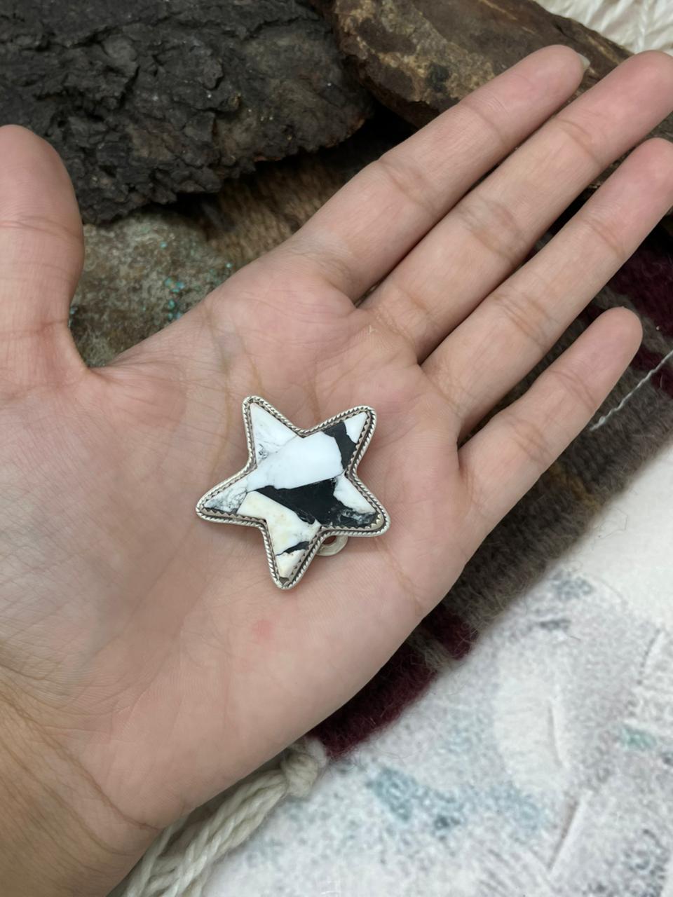 Handmade Sterling Silver White Buffalo Purse Key Clip "Signed Nizhoni"