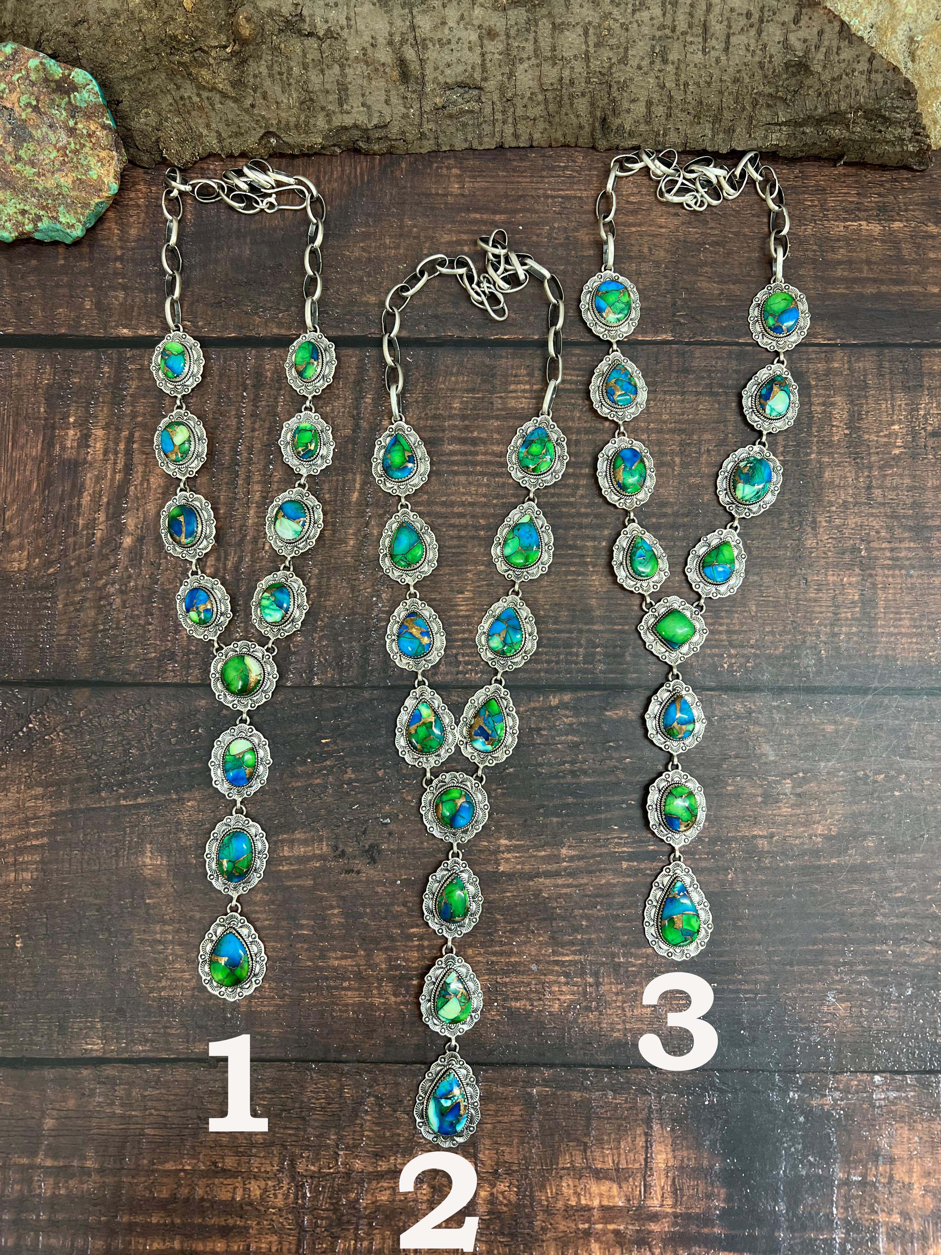 Handmade Sterling Silver Peacock Dahlia Necklace with Signed Nizhoni