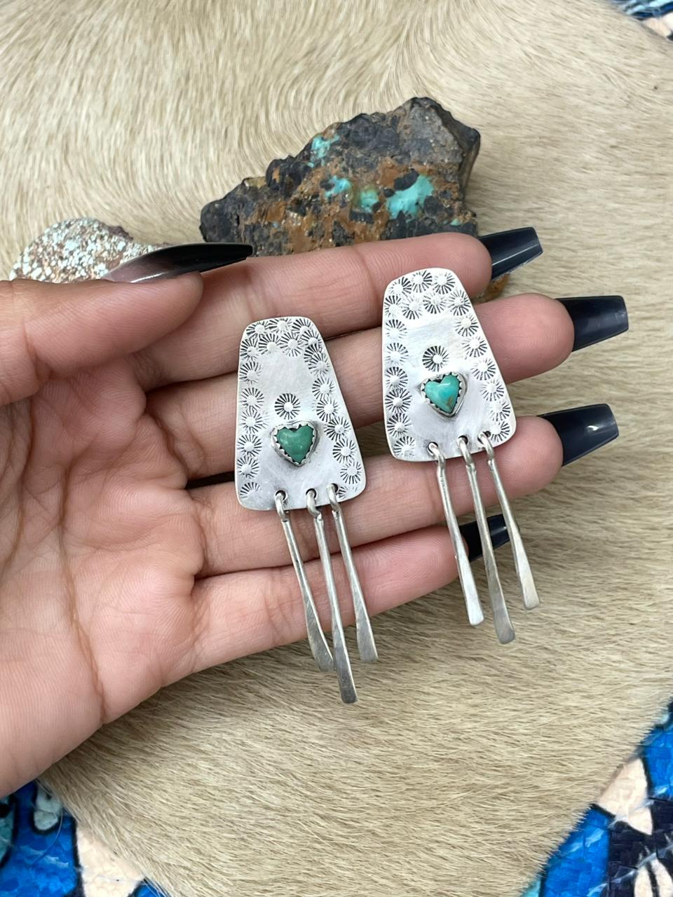 Handmade Sterling Silver Kingman Turquoise Hook Dangle Earrings "Signed Nizhoni"