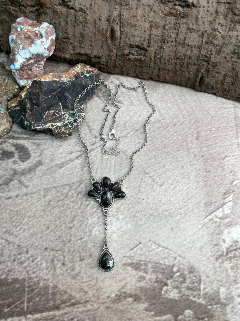 Handmade Sterling Silver Blackjack Turquoise Necklace "Signed Nizhoni"