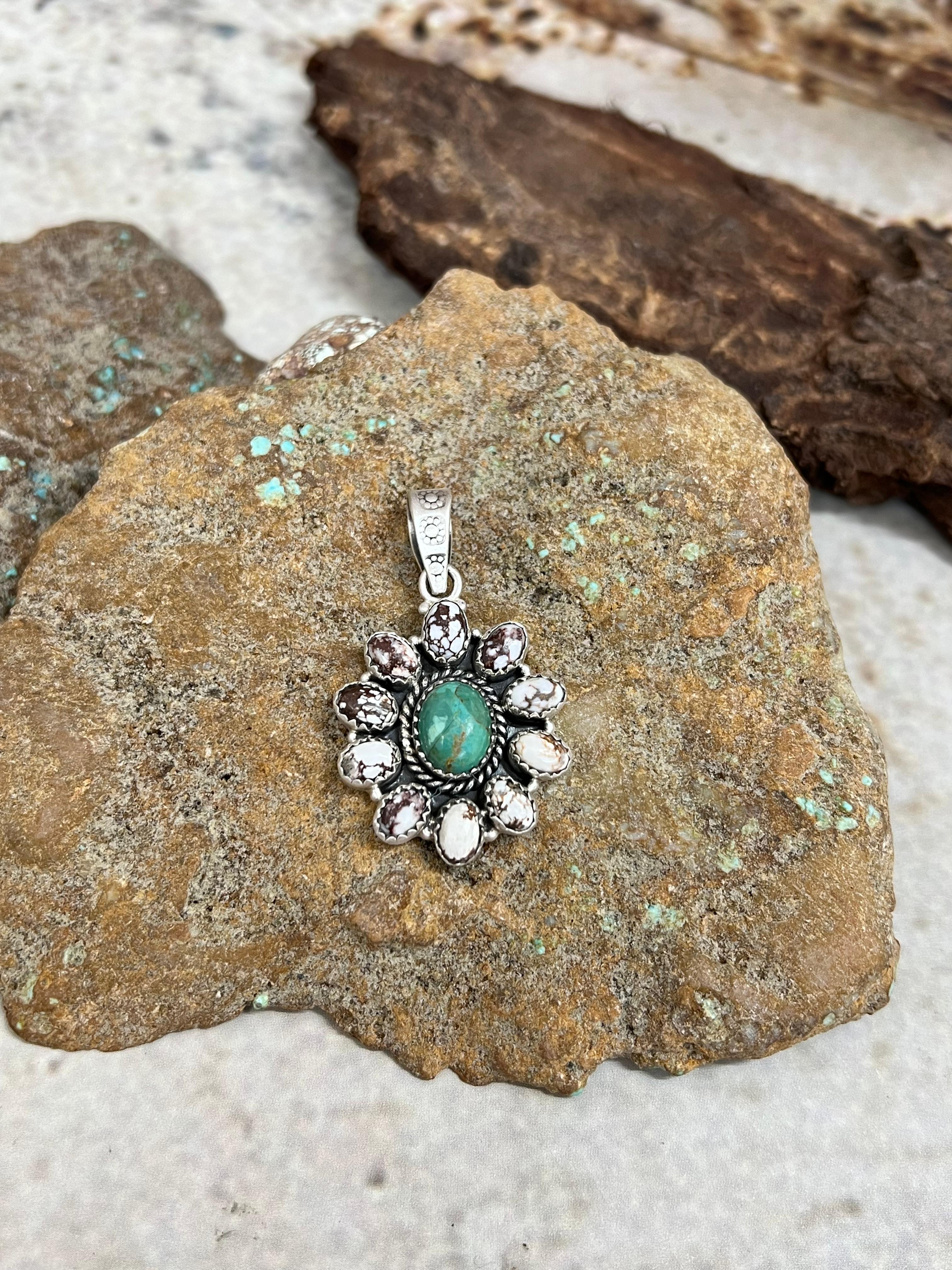 Handmade Sterling Silver Kingman with Wild Horse Pendant Signed Nizhoni