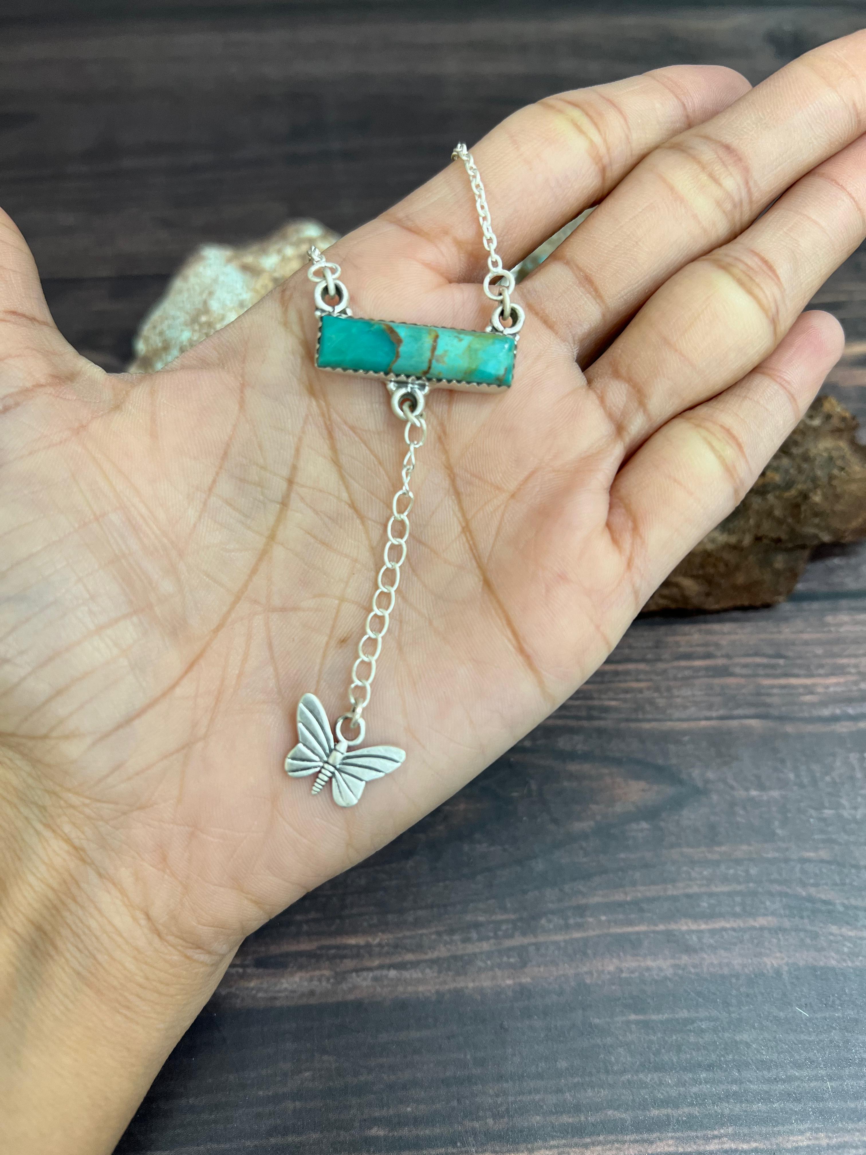 Handmade Sterling Silver Kingman Turquoise Necklace with Signed Nizhoni