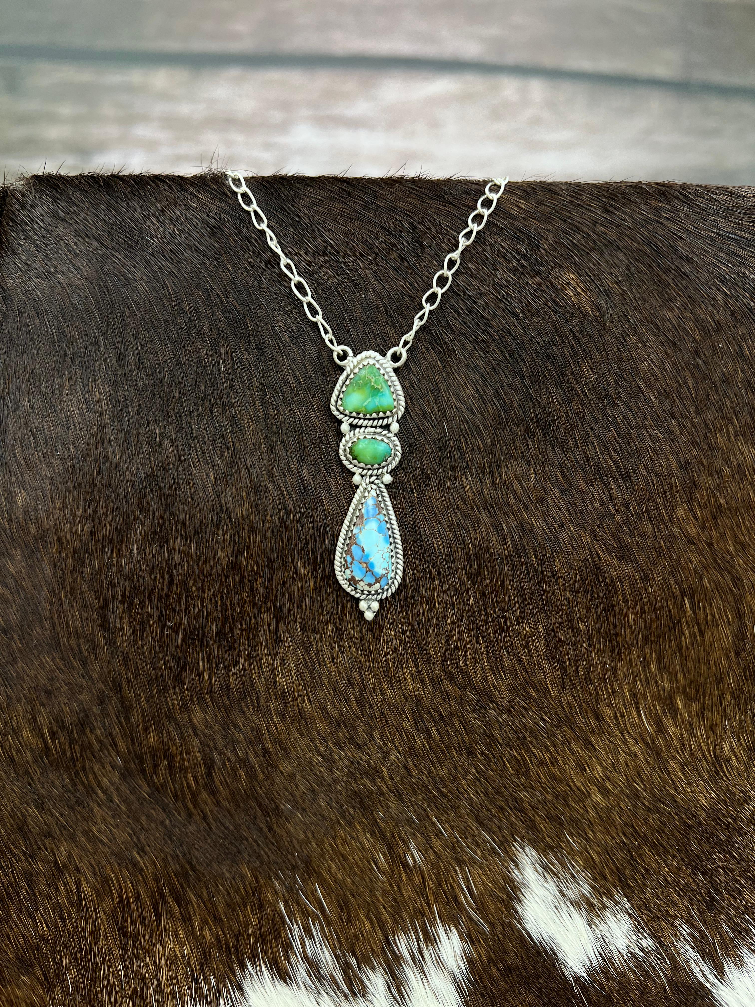 Handmade Sterling Silver Golden Hills Turquoise, Sonoran Mountain Turquoise Necklace with Signed Nizhoni