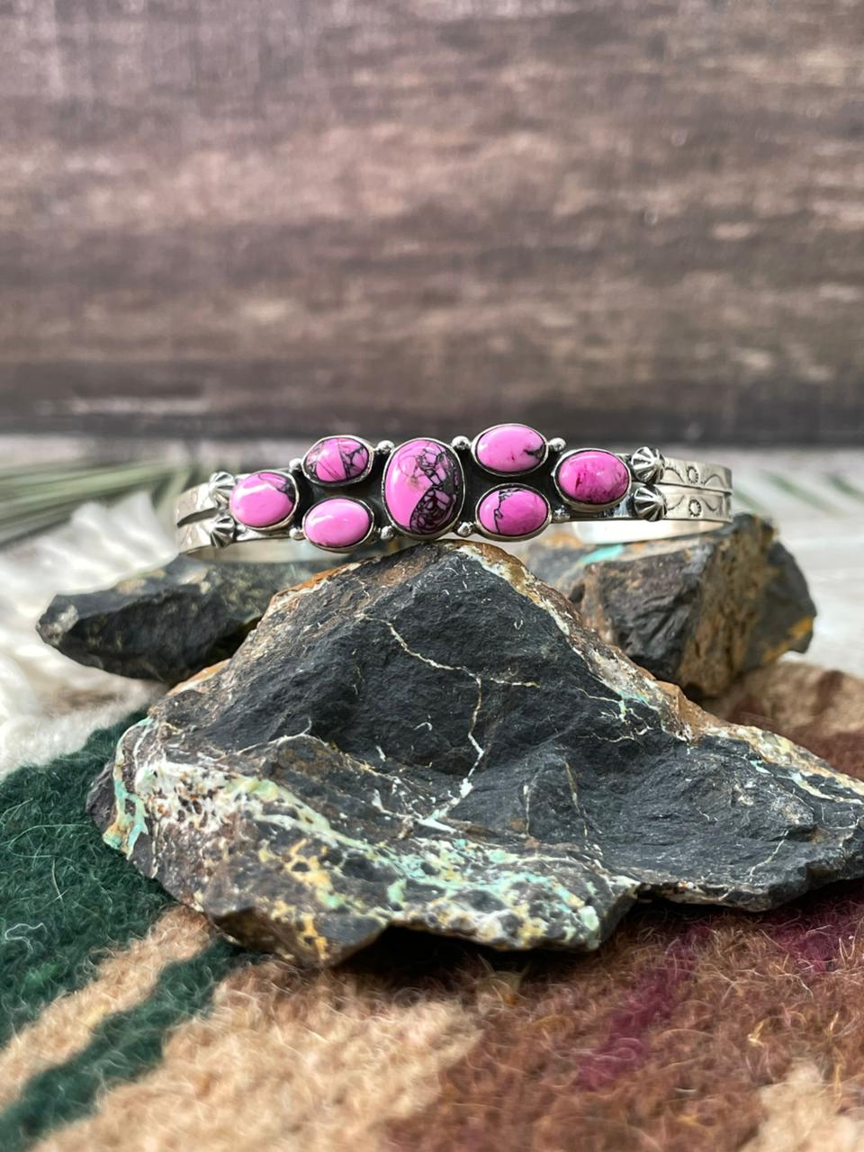 Handmade Sterling Silver Cherry Blossom Cuff Bracelet "Signed Nizhoni"