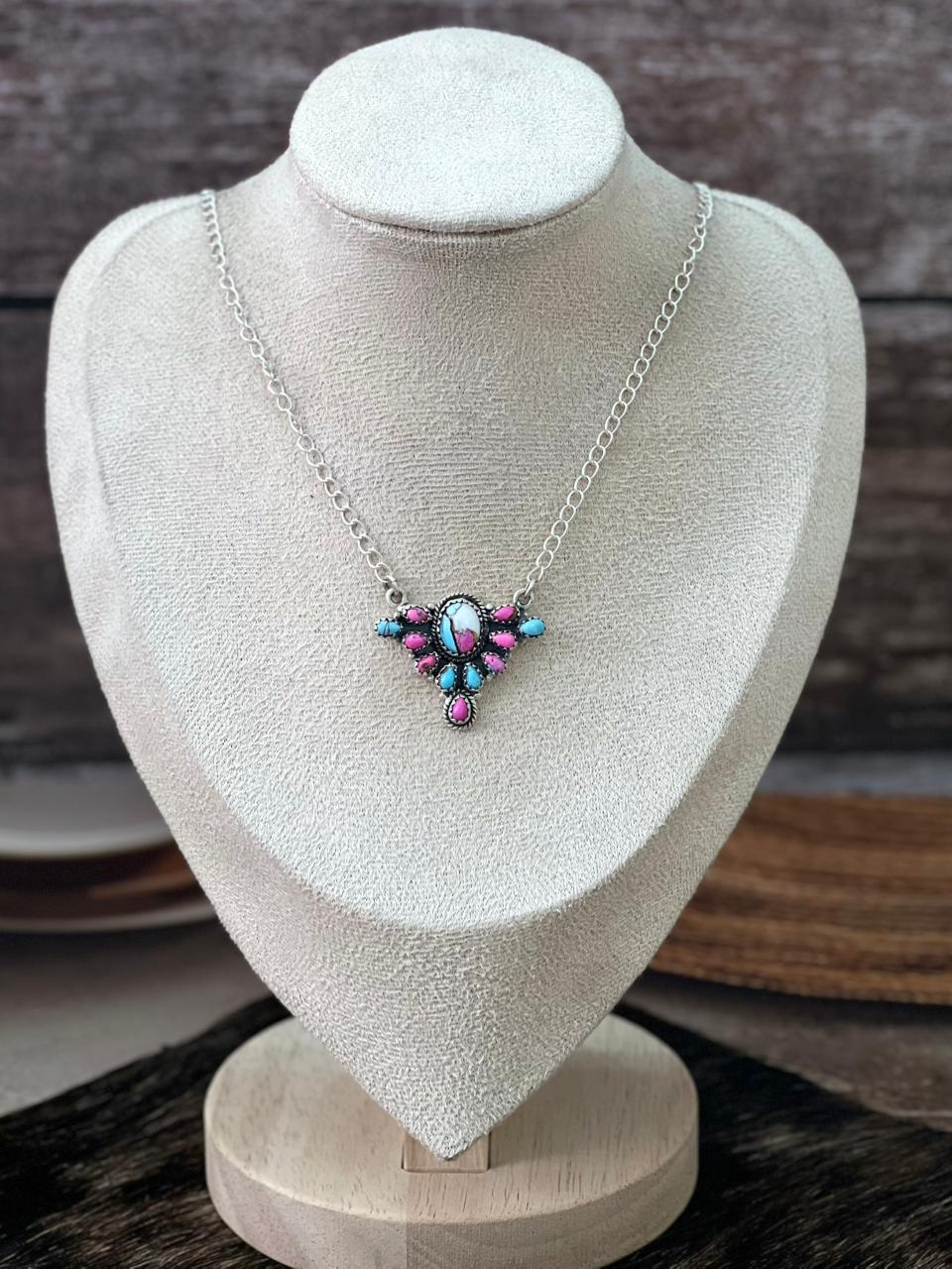 Handmade Sterling Silver Cotton Candy Necklace "Signed Nizhoni" (10)