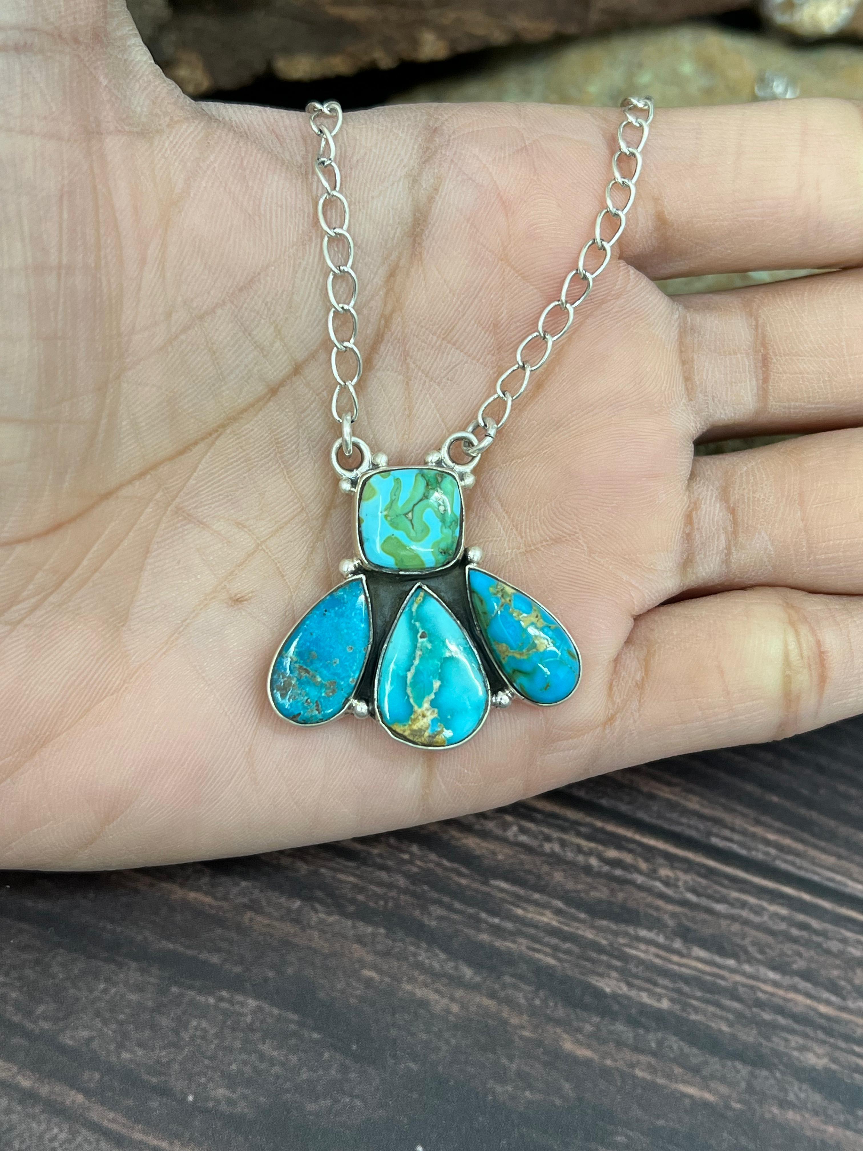 Handmade Sterling Silver South Hill Turquoise Necklace with Signed Nizhoni