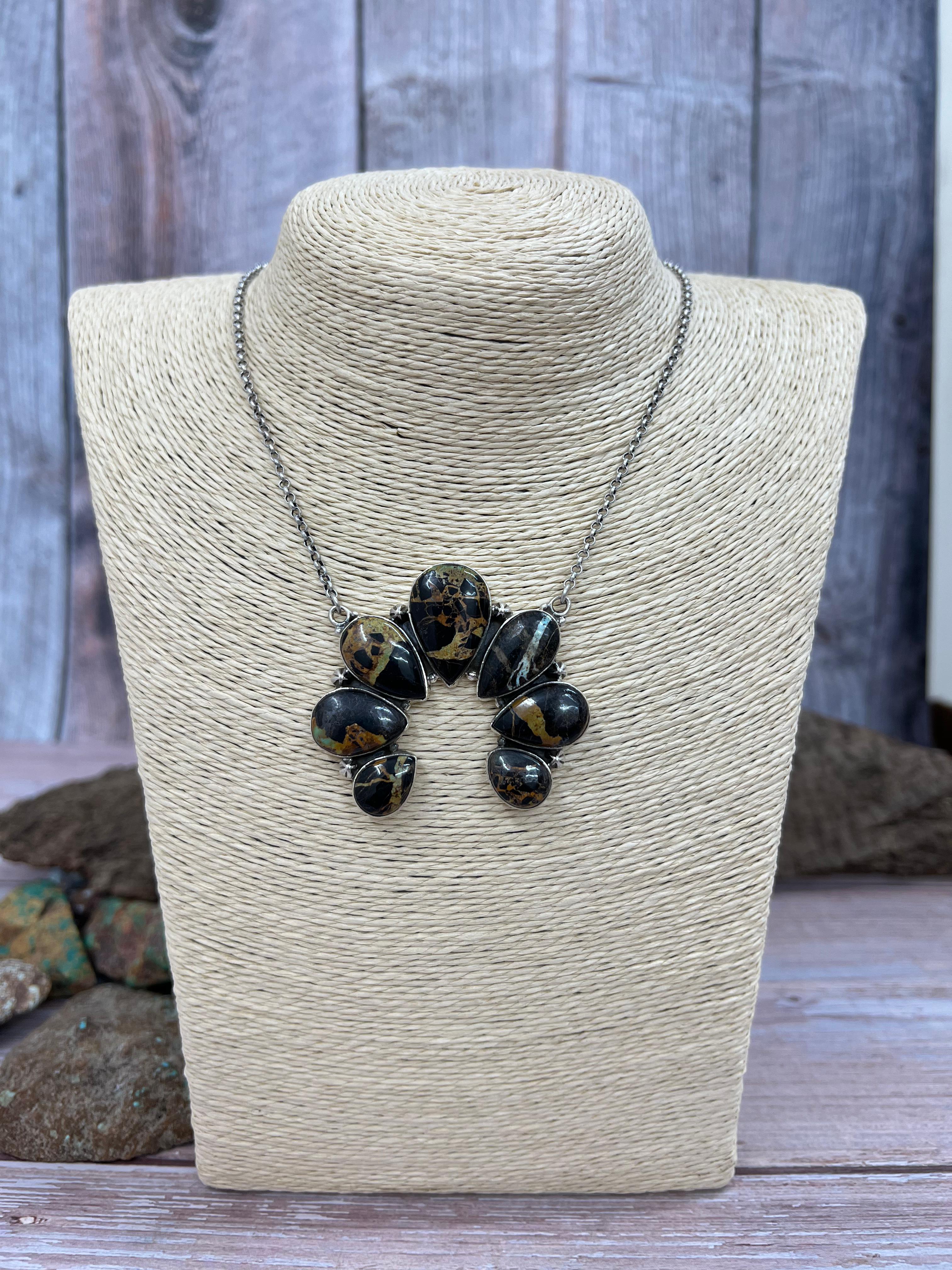 Handmade Sterling Silver Black Jack Naja Necklace with Signed Nizhoni