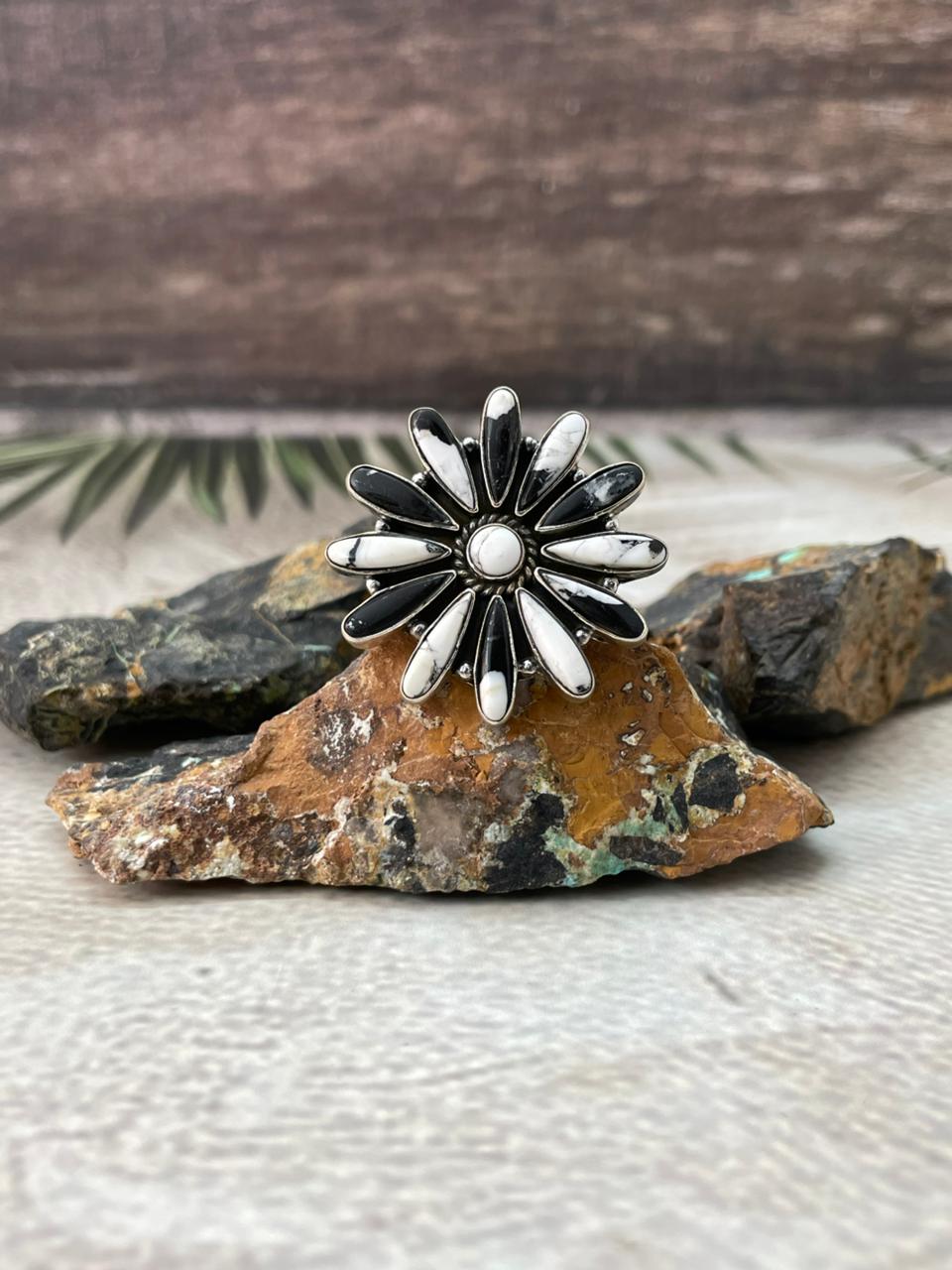 Handmade Sterling Silver White Buffalo Adjustable Ring "Signed Nizhoni"