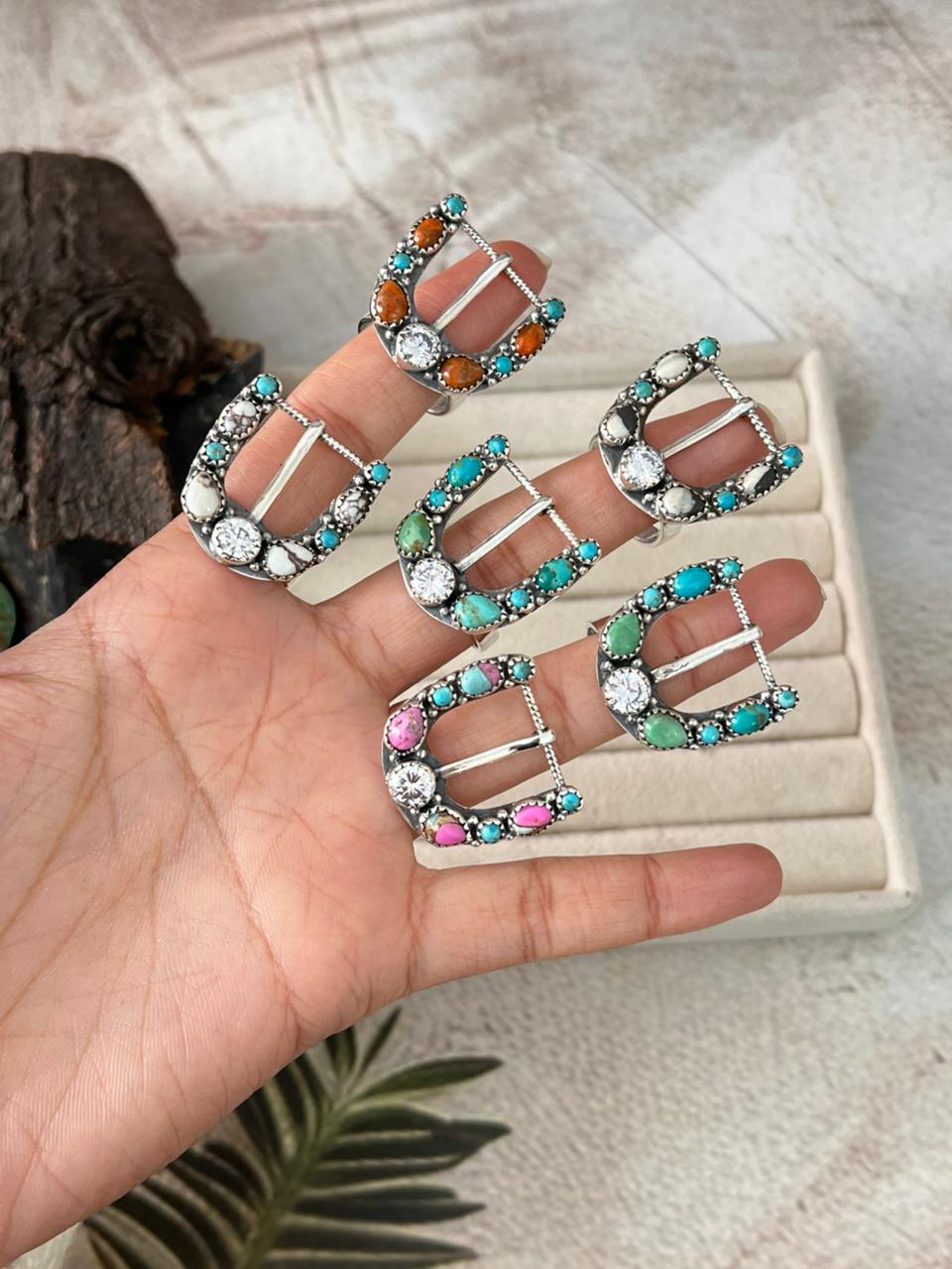 Handmade Sterling Silver Multi Stone Adjustable Ring " Signed Nizhoni"