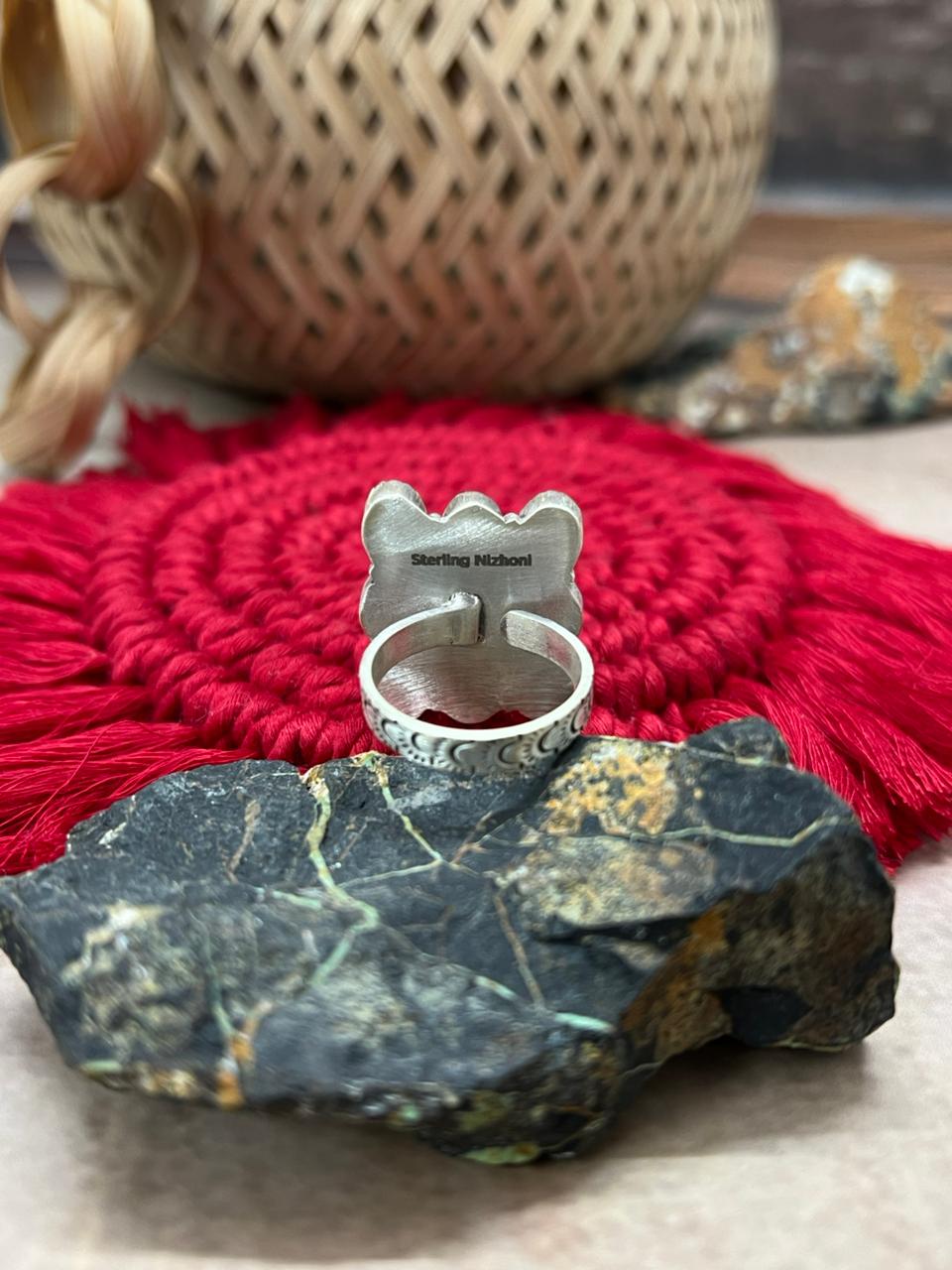 Handmade Sterling Silver Paloma With Cotton Candy Adjustable Ring "Signed Nizhoni"